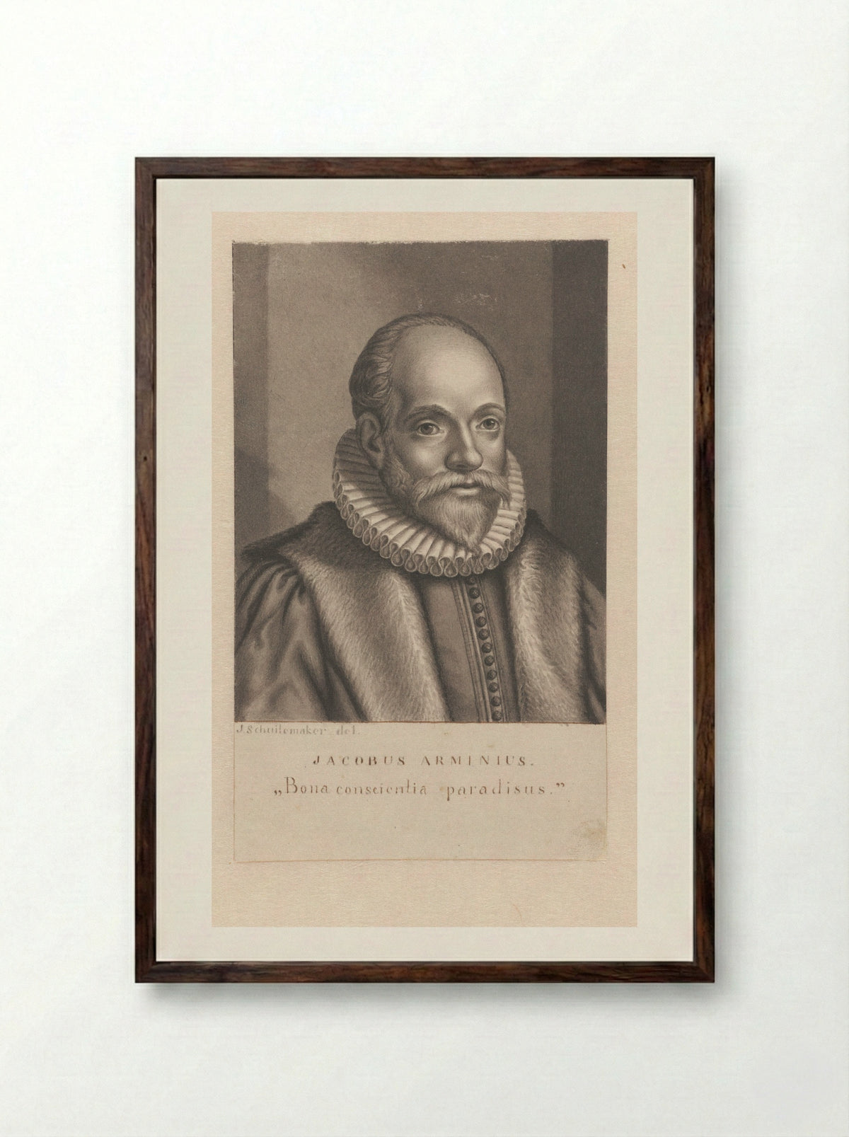 Portret van Jacobus Arminius - Jan Schuitemaker - Framed Print Dark Wood