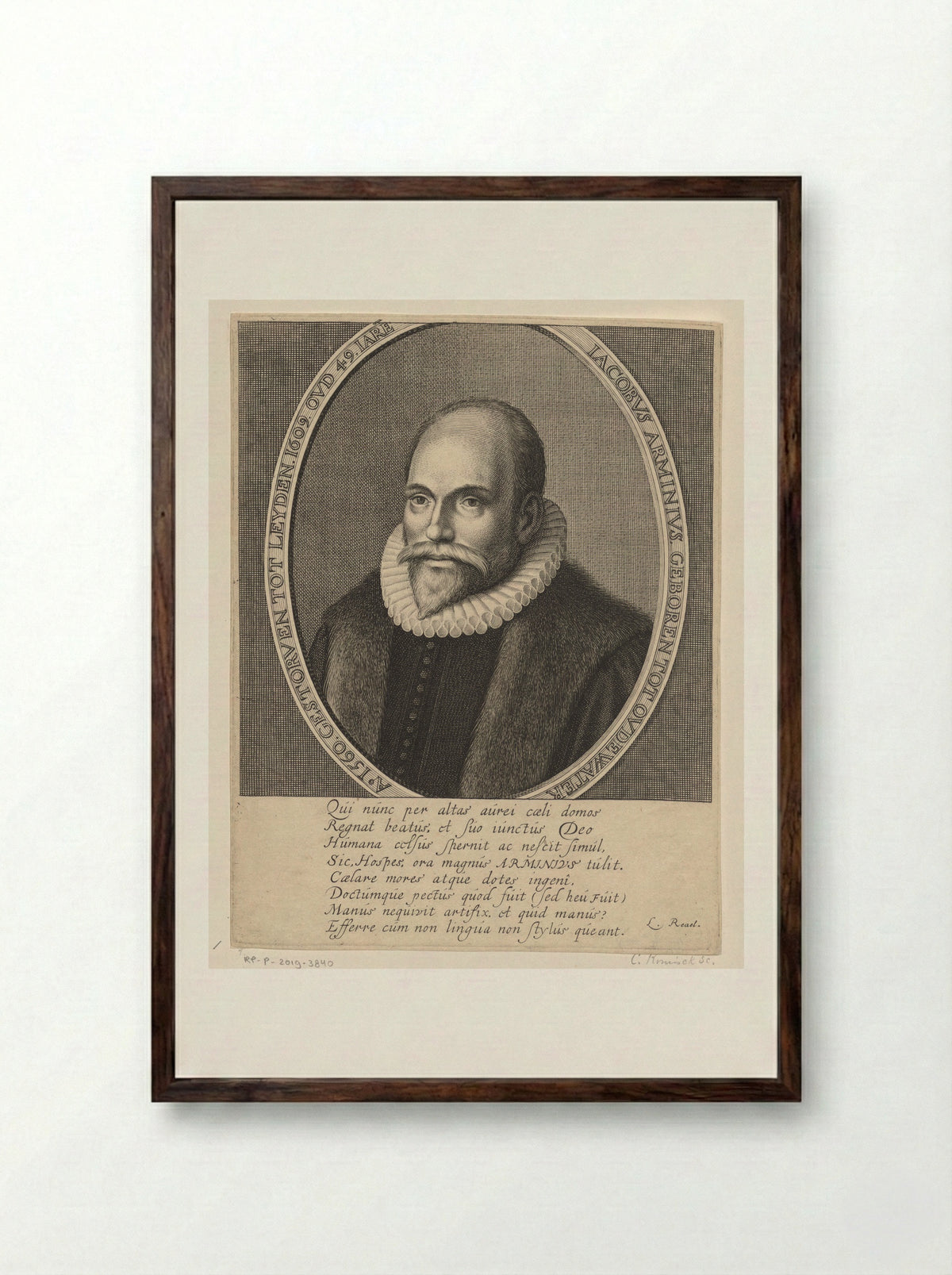Portret van Jacobus Arminius - Cornelis Koning - Framed Print Dark Wood