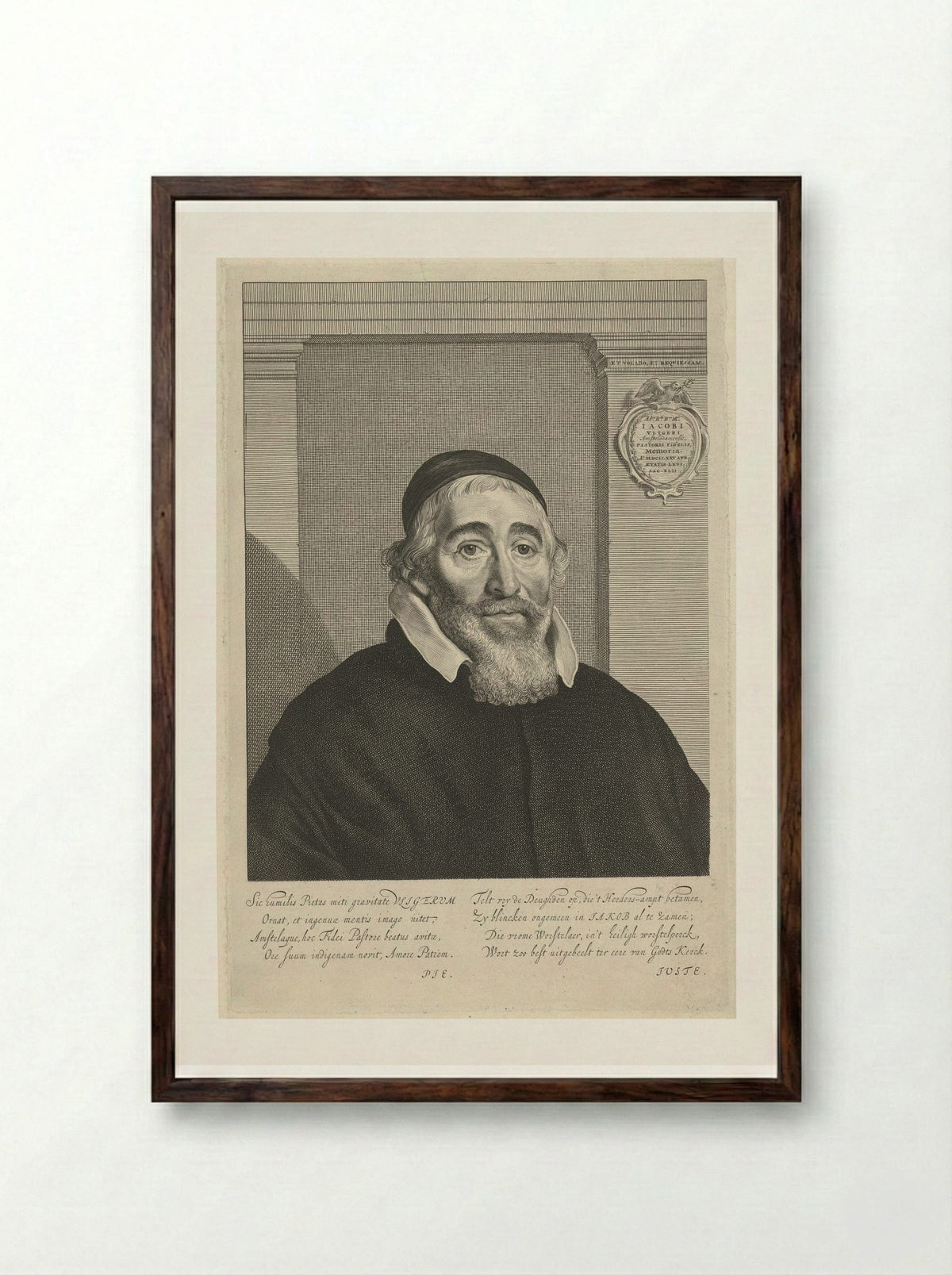 Portret van Jacobus Vligerus - Theodor Matham - Framed Print Dark Wood