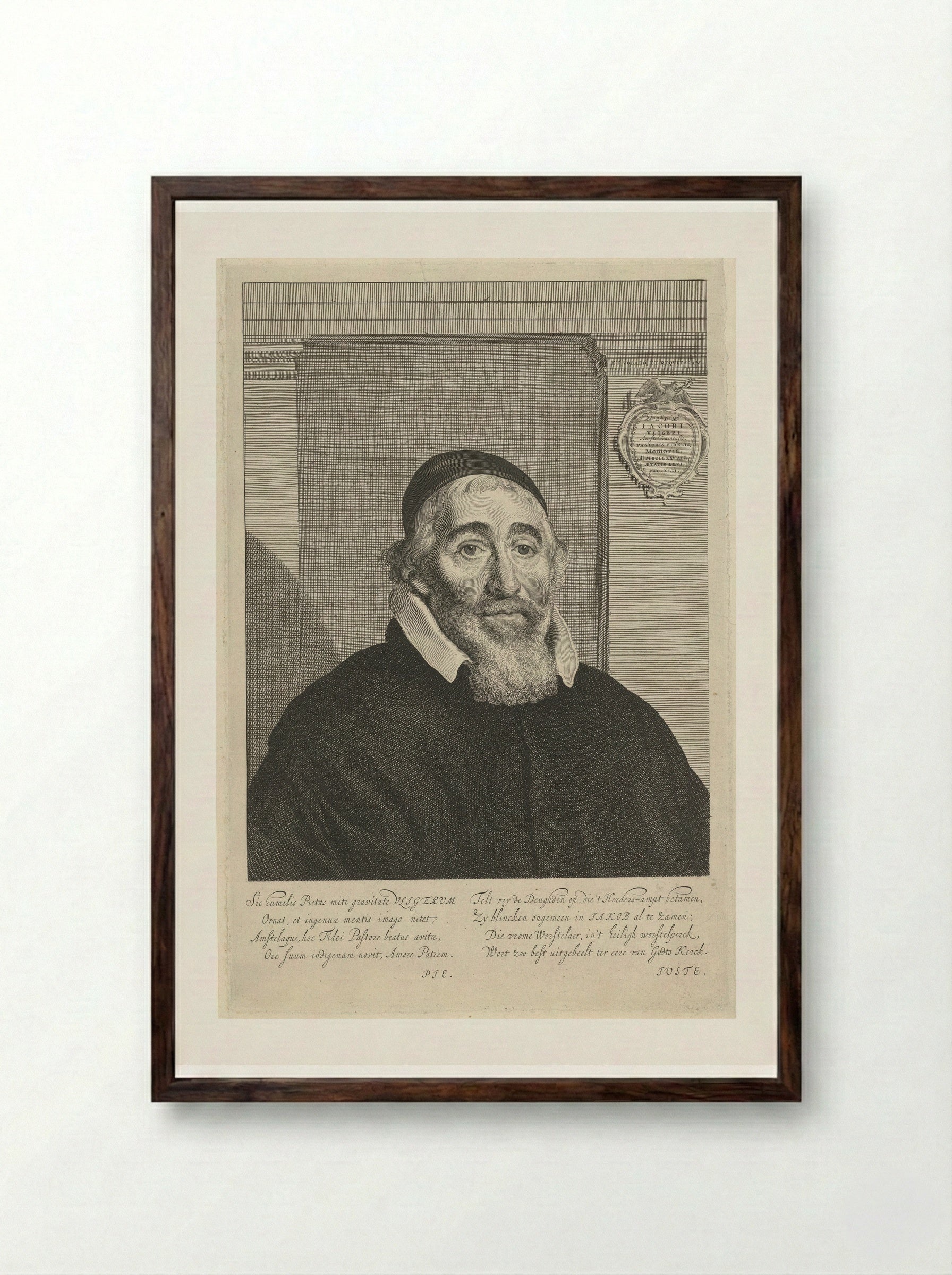 Portret van Jacobus Vligerus - Theodor Matham - Framed Print Dark Wood
