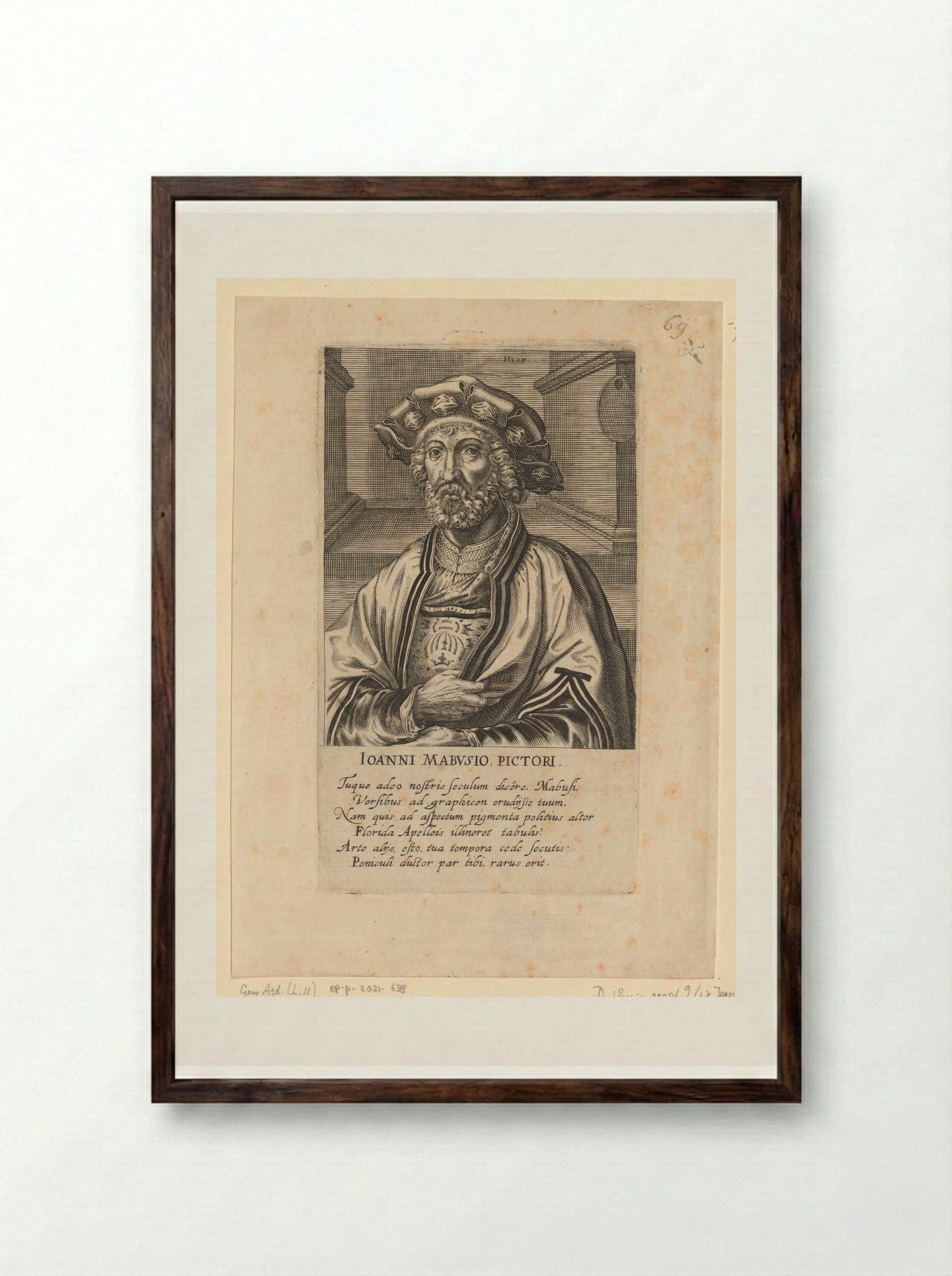 Portret van Jan Gossaert - Hendrick Hondius (I) - Framed Print Dark Wood