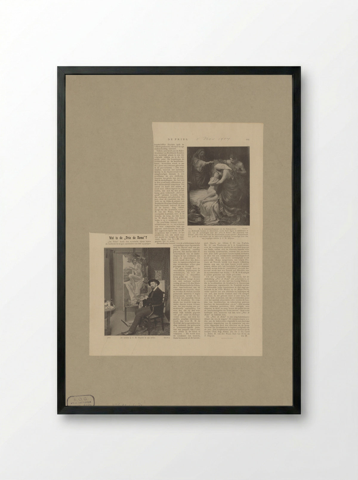 Portret van Jan Sluijters en artikel over de 'Prix de Rome' kunstwedstrijd - Frits Geveke - Framed Print Black