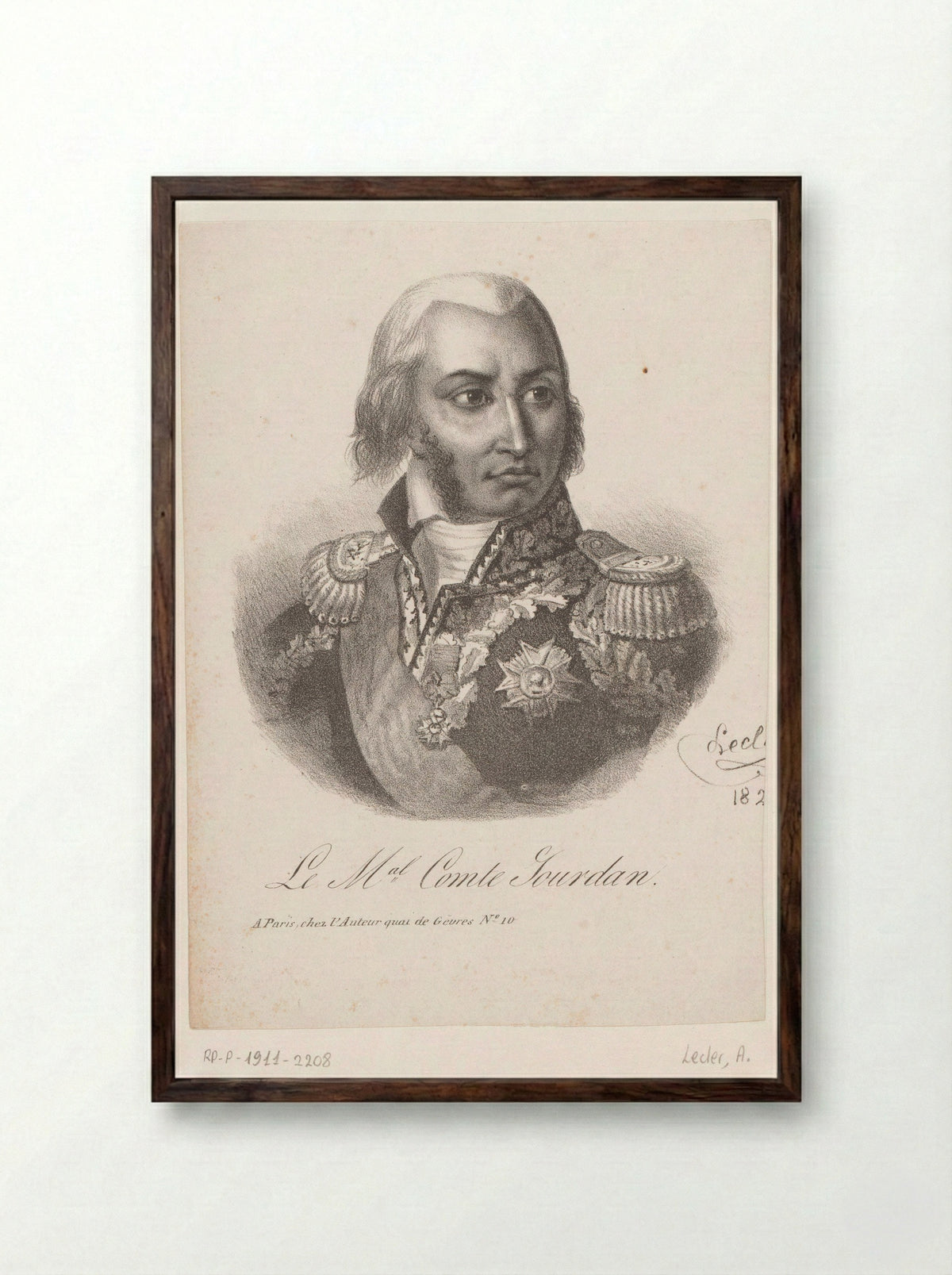 Portret van Jean-Baptiste Jourdan - Auguste Toussaint Lecler - Framed Print Dark Wood