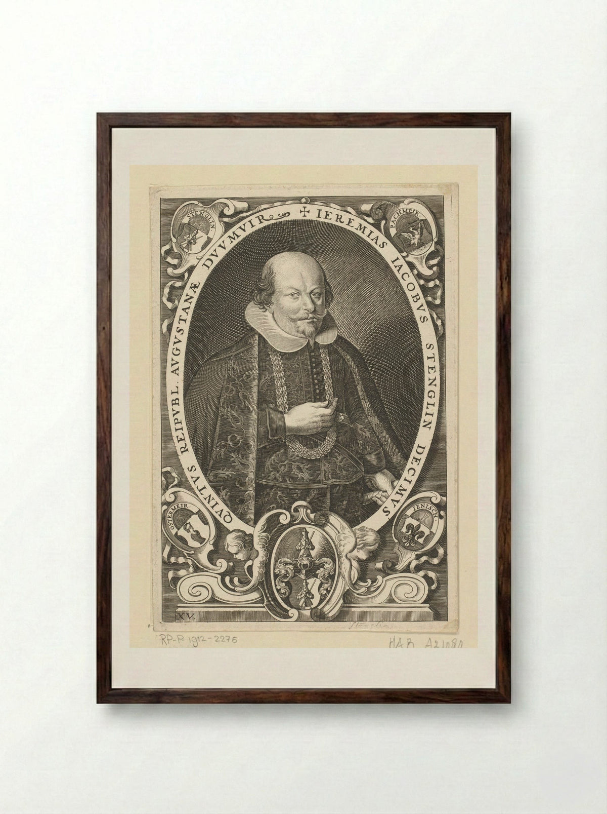 Portret van Jeremias Jacobus Stenglin - Lucas Kilian - Framed Print Dark Wood