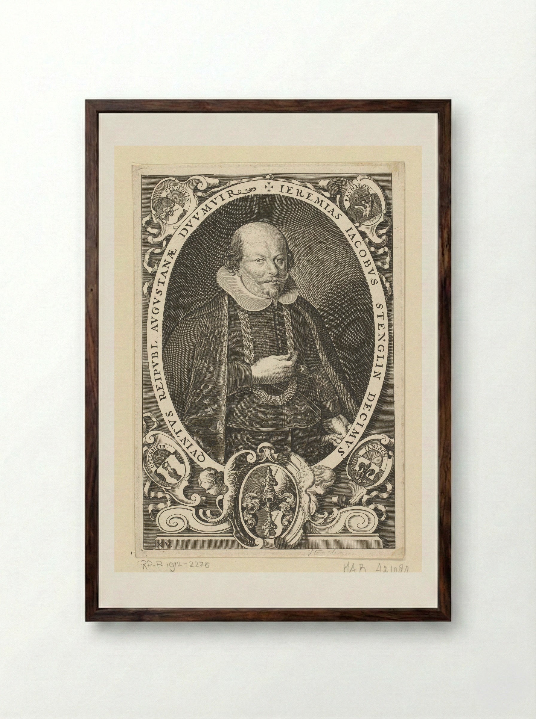 Portret van Jeremias Jacobus Stenglin - Lucas Kilian - Framed Print Dark Wood