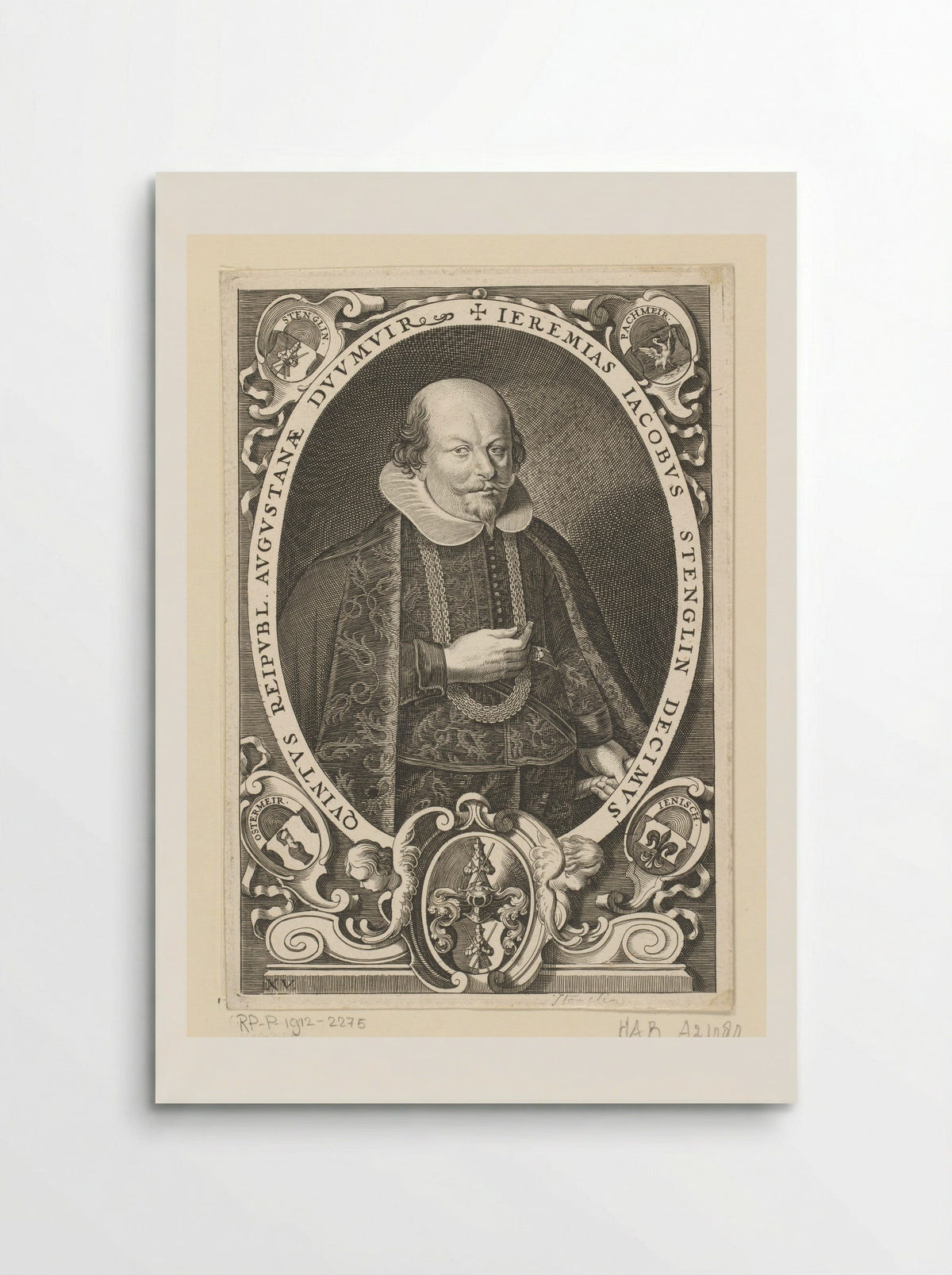Portret van Jeremias Jacobus Stenglin - Lucas Kilian - Poster