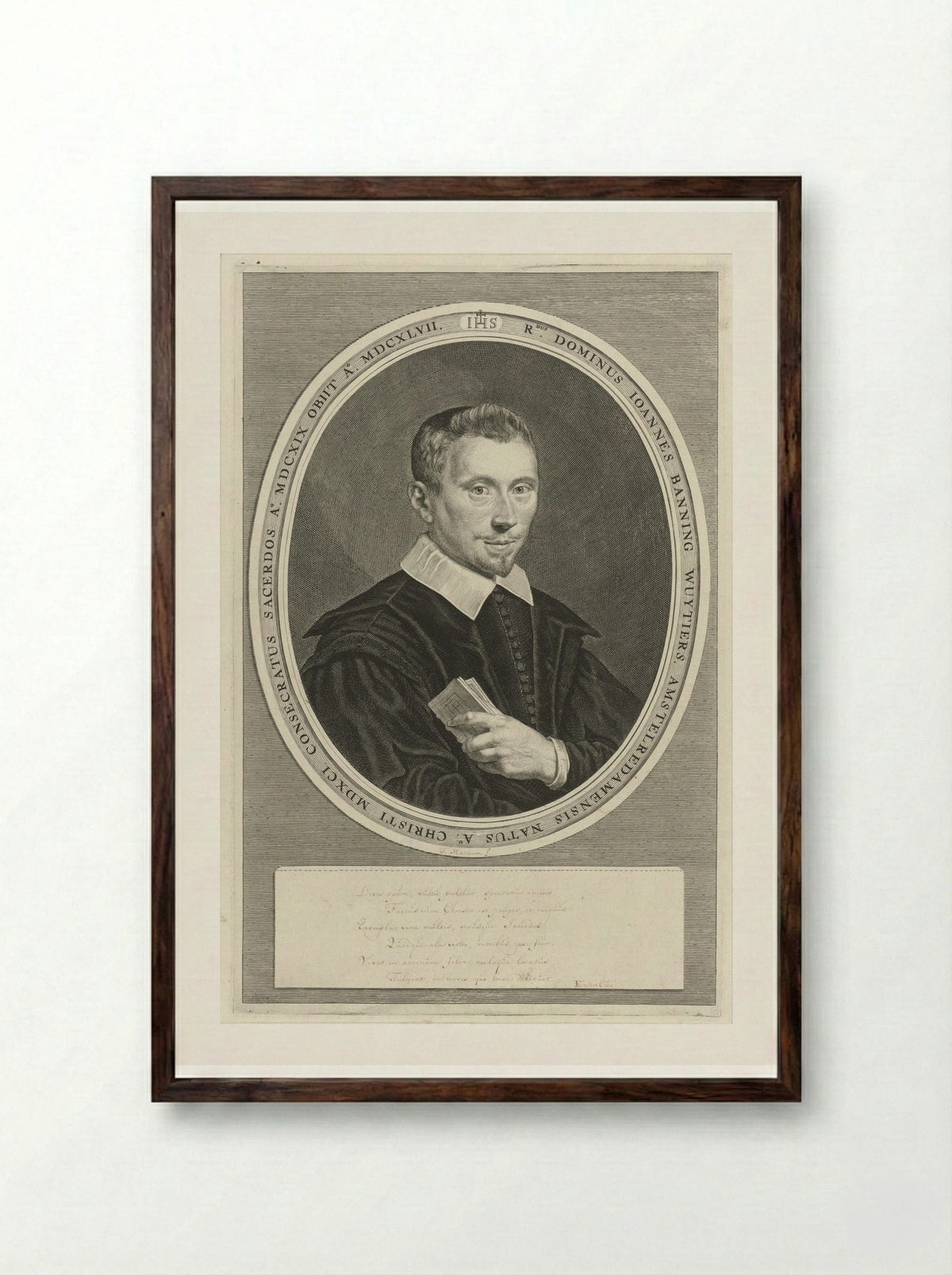 Portret van Joannes Banning Wuytiers - Theodor Matham - Framed Print Dark Wood