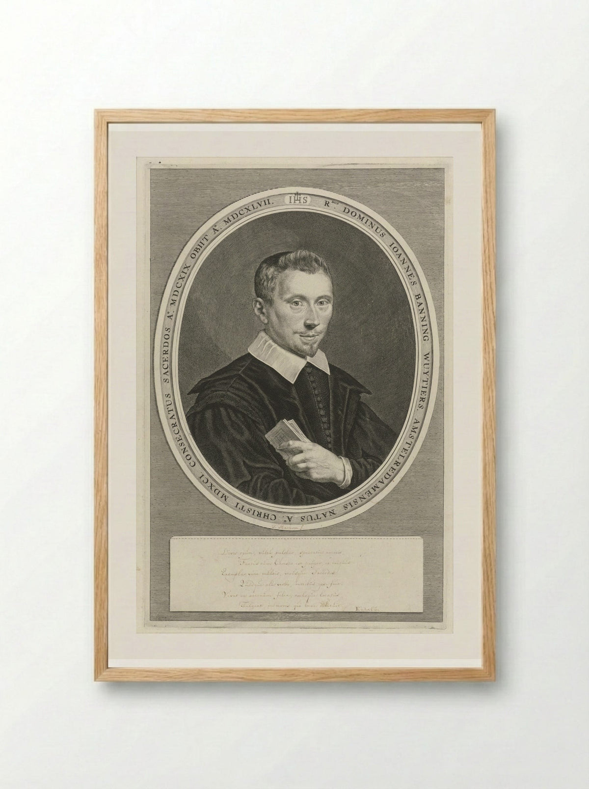 Portret van Joannes Banning Wuytiers - Theodor Matham - Framed Print Wood