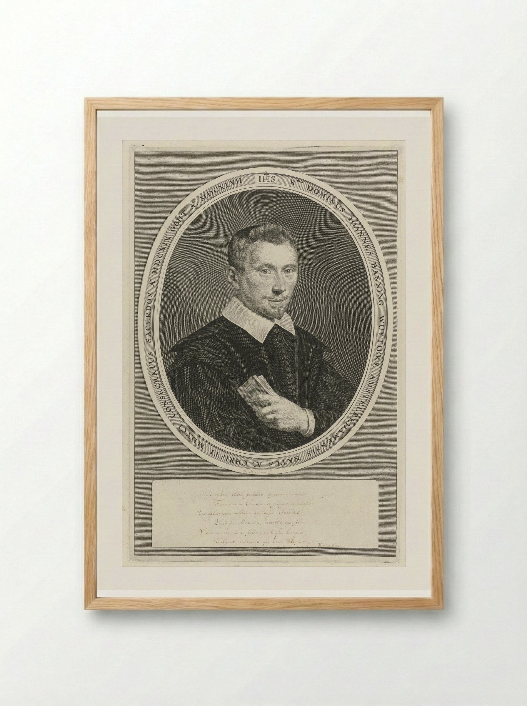 Portret van Joannes Banning Wuytiers - Theodor Matham - Framed Print Wood