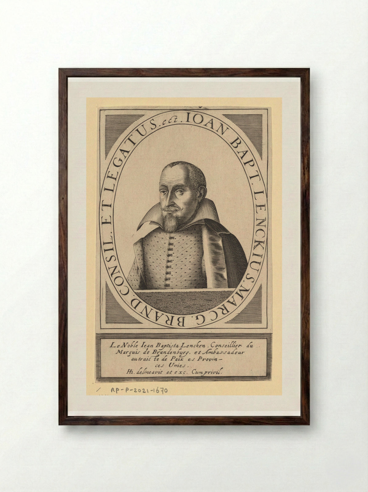 Portret van Johann Baptist Lenck - Hendrick Hondius (I) - Framed Print Dark Wood