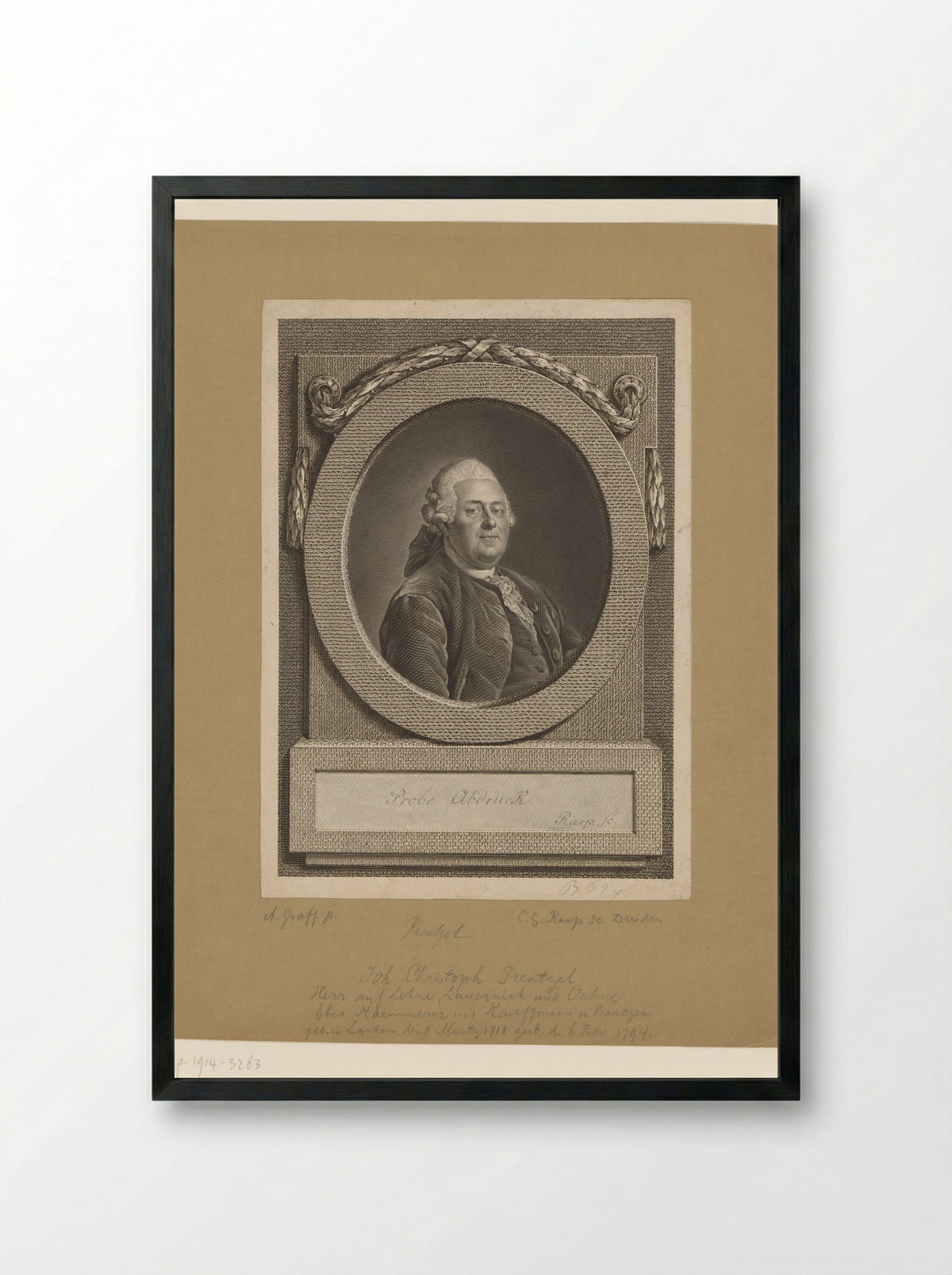 Portret van Johann Christoph Prentzel - Carl Gottlieb Rasp - Framed Print Black