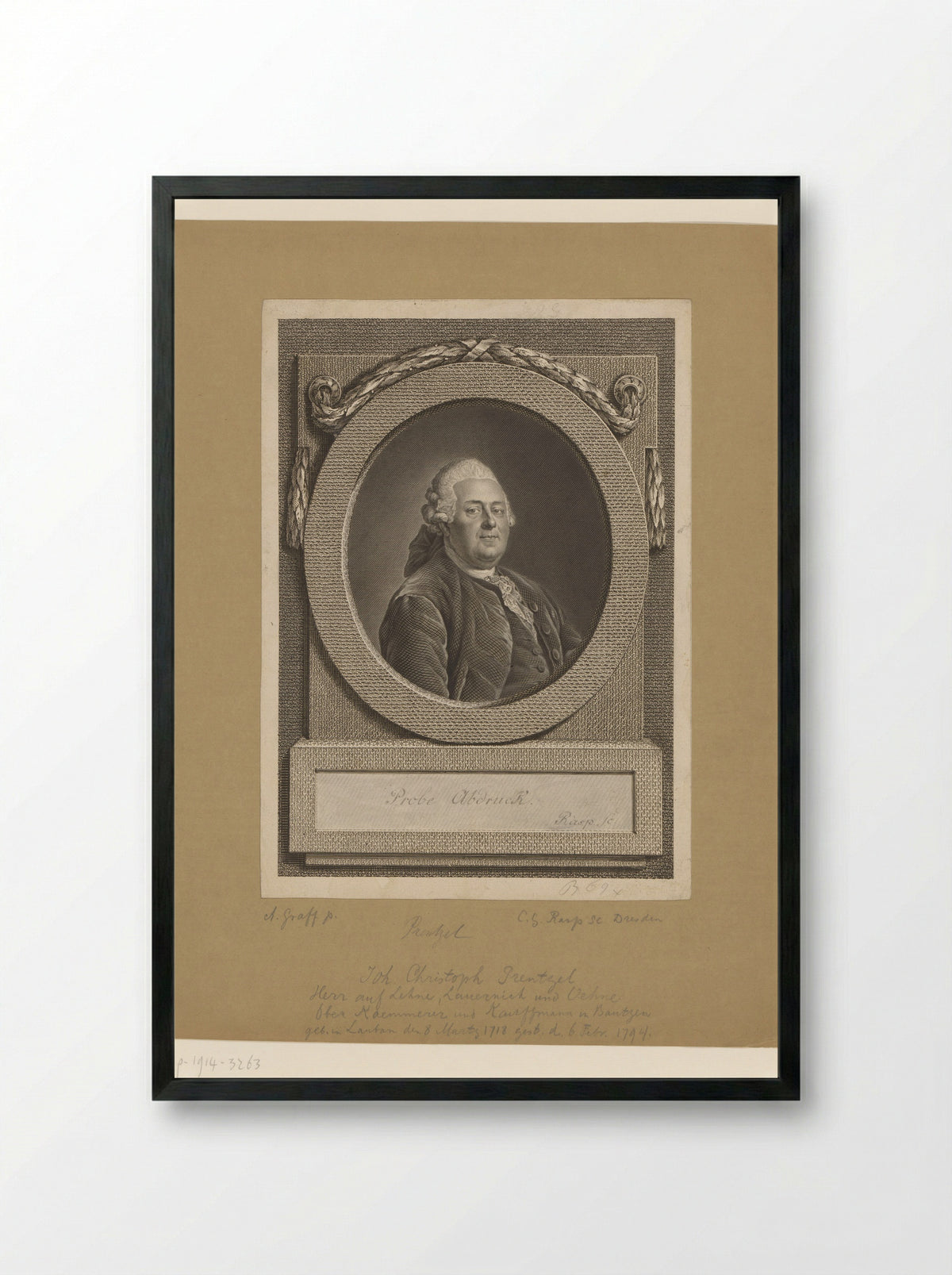 Portret van Johann Christoph Prentzel - Carl Gottlieb Rasp - Framed Print Black