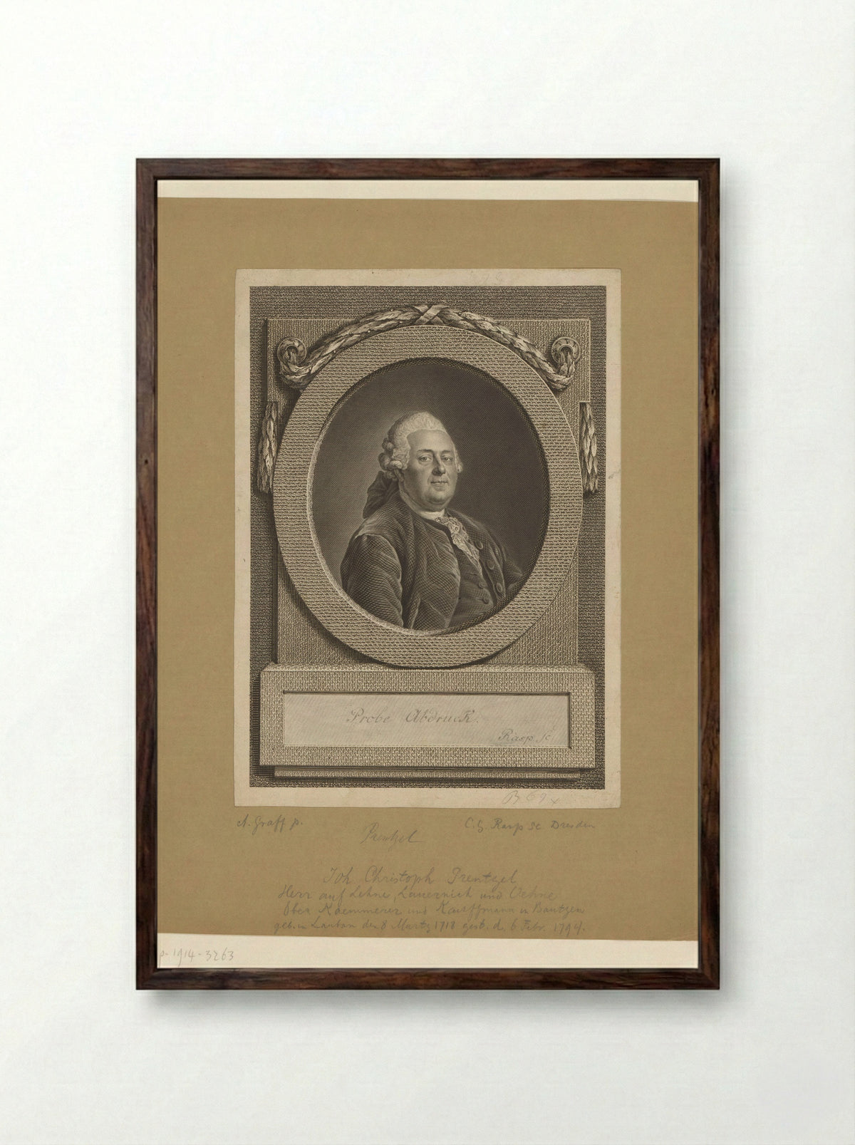 Portret van Johann Christoph Prentzel - Carl Gottlieb Rasp - Framed Print Dark Wood
