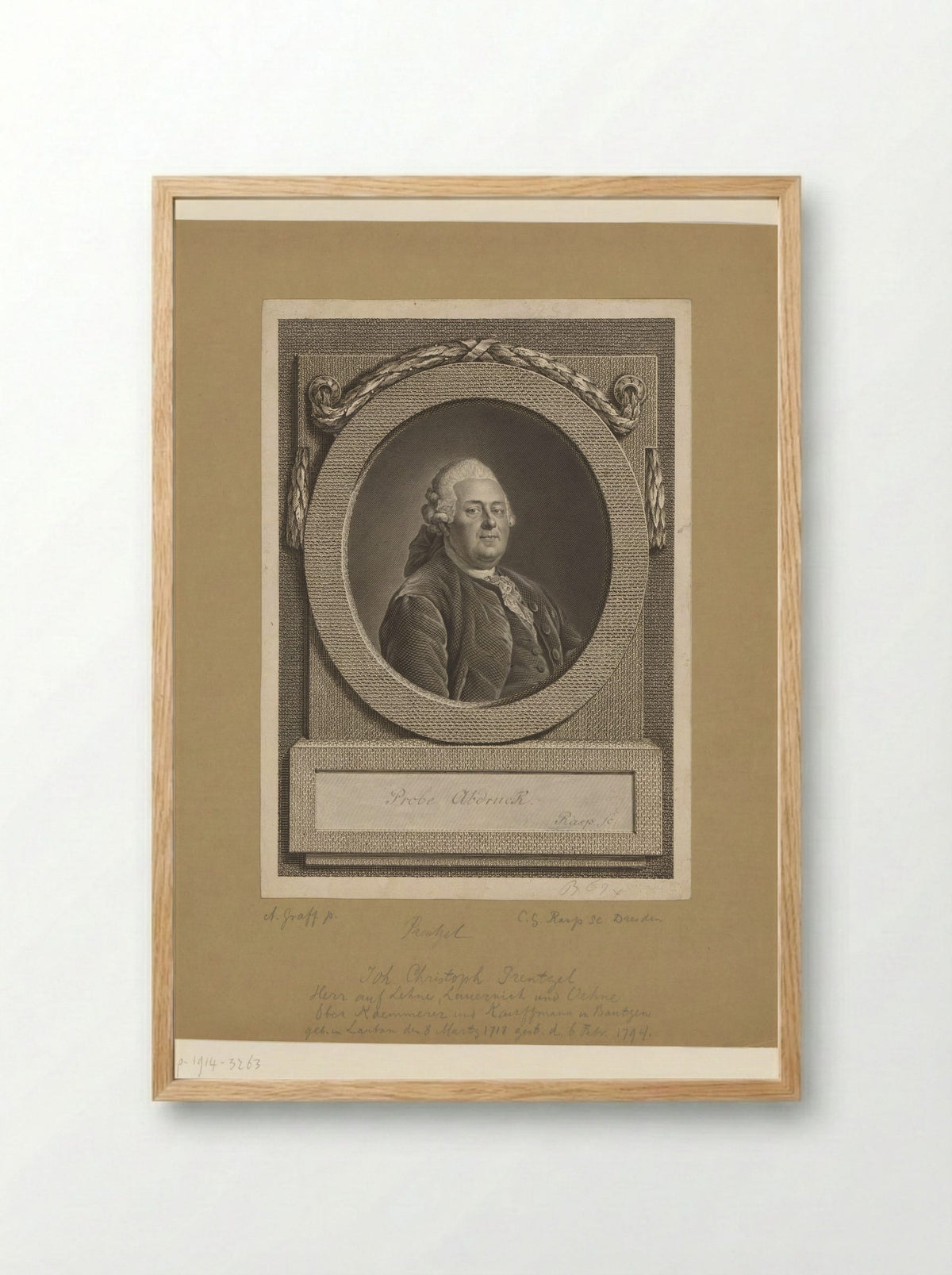 Portret van Johann Christoph Prentzel - Carl Gottlieb Rasp - Framed Print Wood