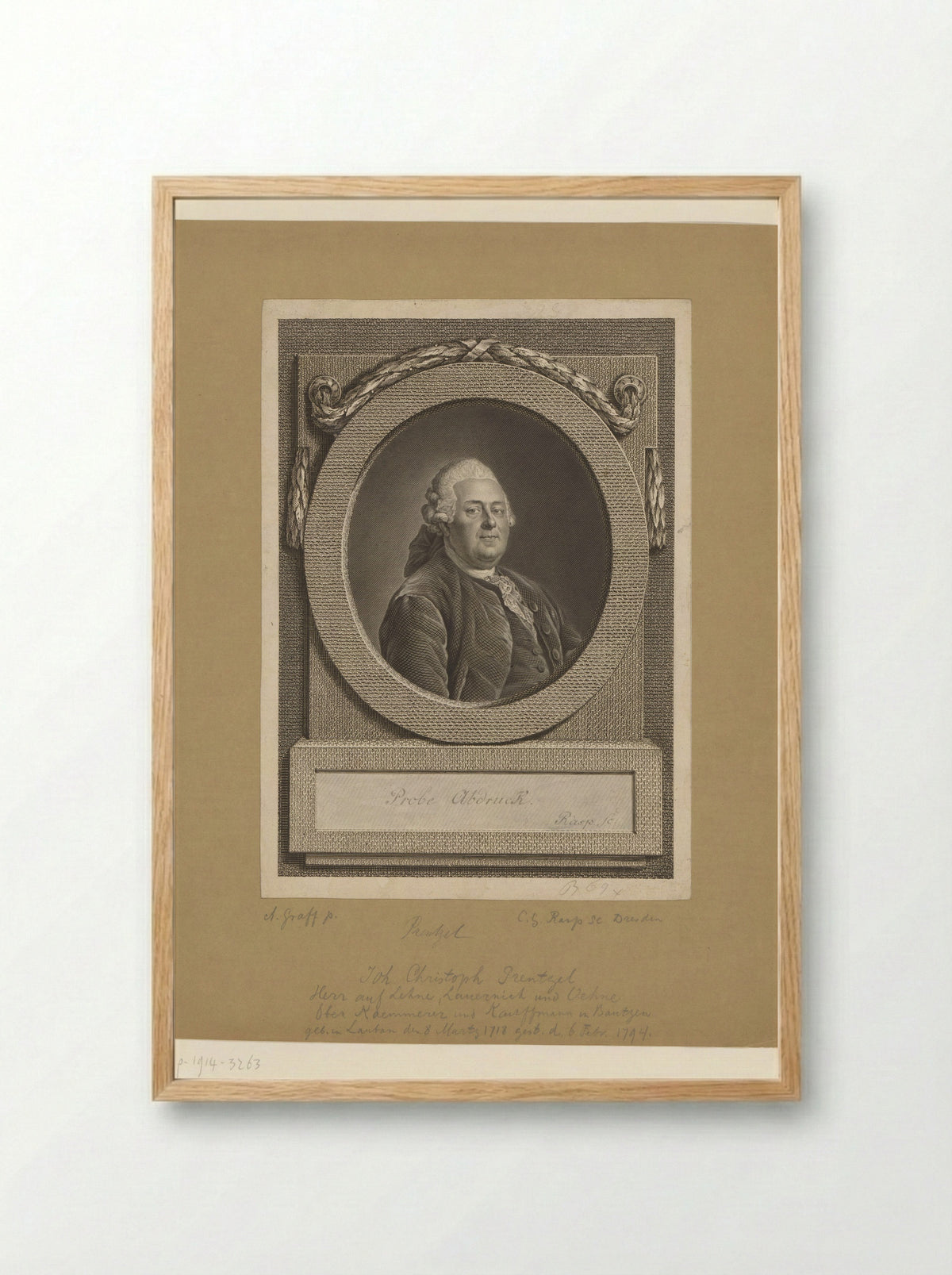 Portret van Johann Christoph Prentzel - Carl Gottlieb Rasp - Framed Print Wood