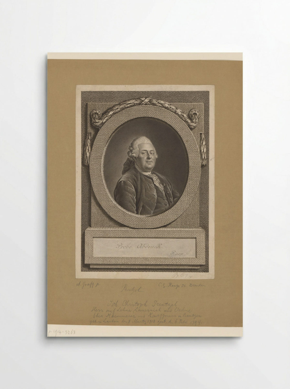 Portret van Johann Christoph Prentzel - Carl Gottlieb Rasp - Poster
