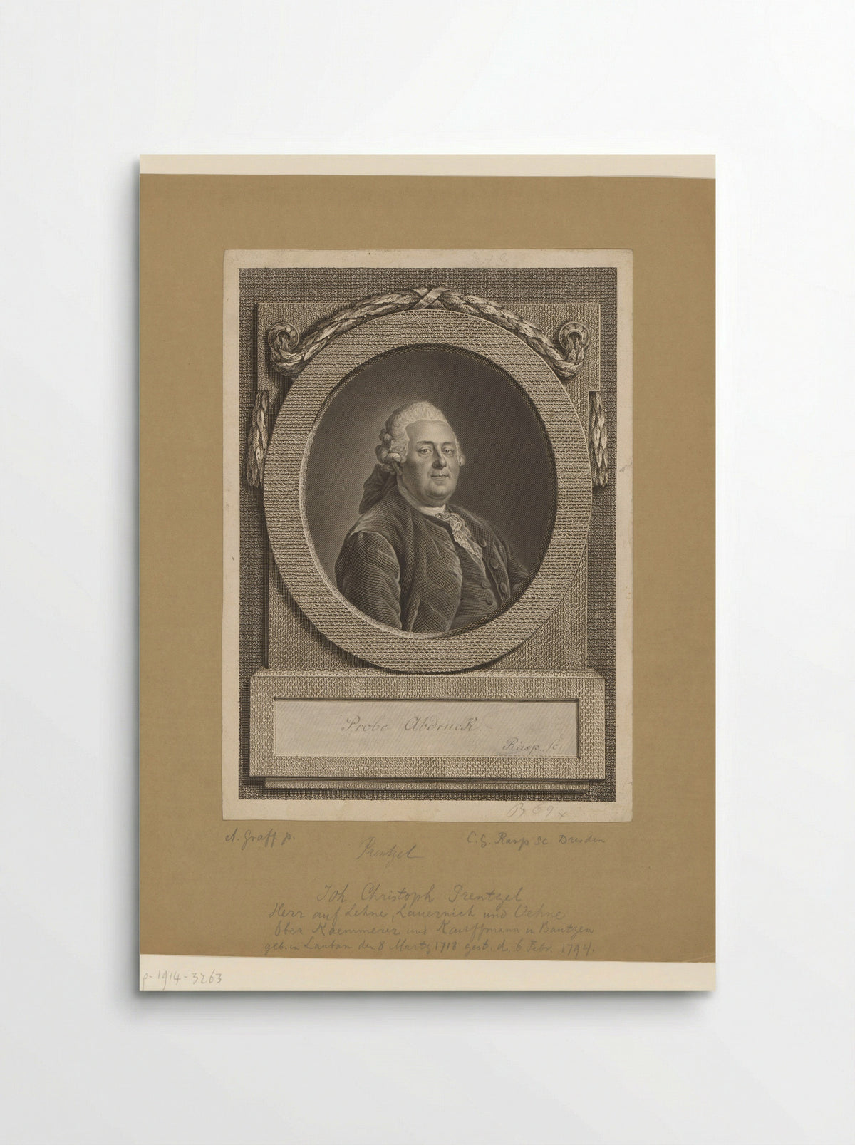 Portret van Johann Christoph Prentzel - Carl Gottlieb Rasp - Poster