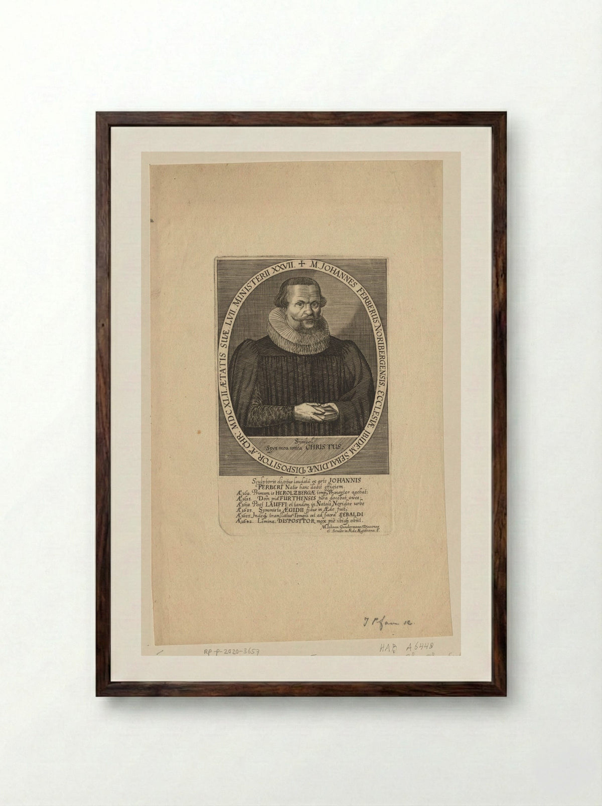 Portret van Johann Ferber - Johann Pfann - Framed Print Dark Wood