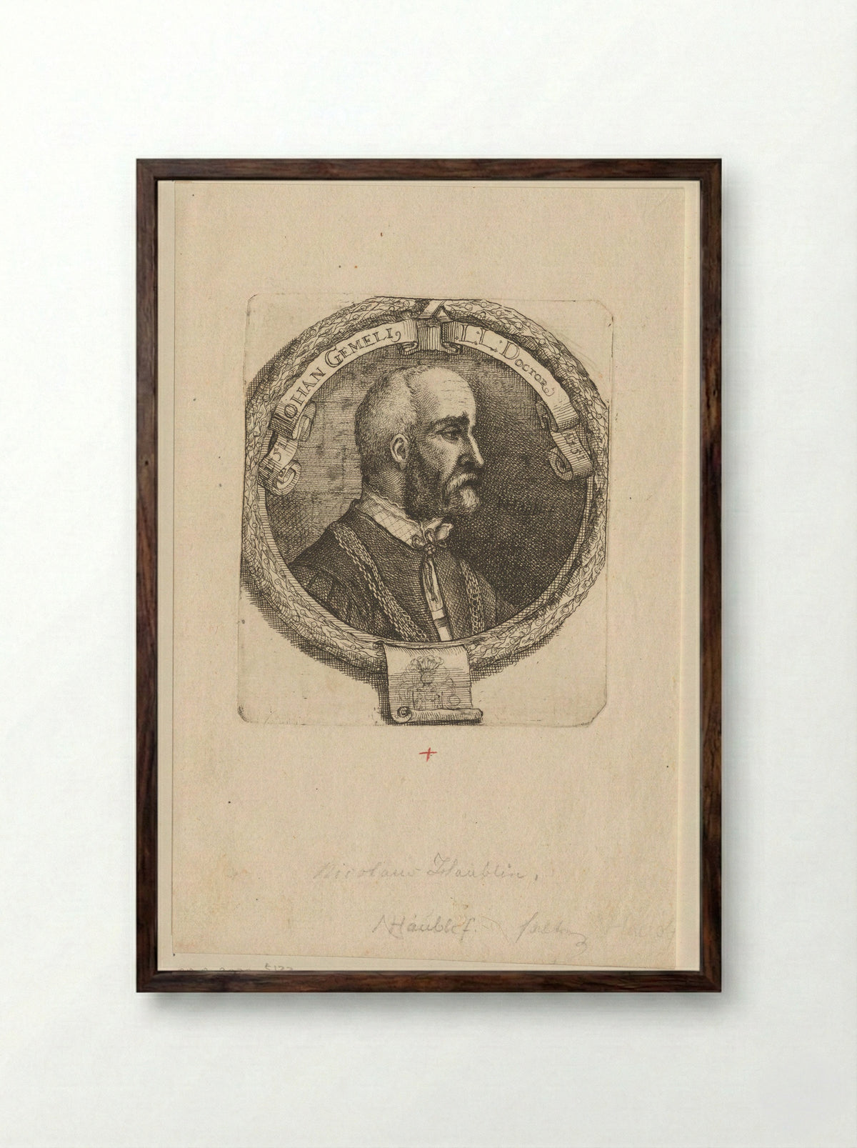Portret van Johann Gemmel op 51-jarige leeftijd - Nicolaus Häublin - Framed Print Dark Wood