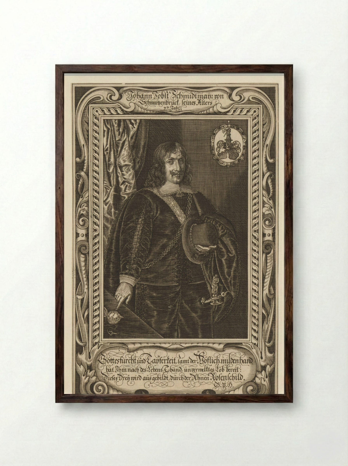 Portret van Johann Jodocus Schmidmair von Schwarzenbruck - Johann Pfann - Framed Print Dark Wood
