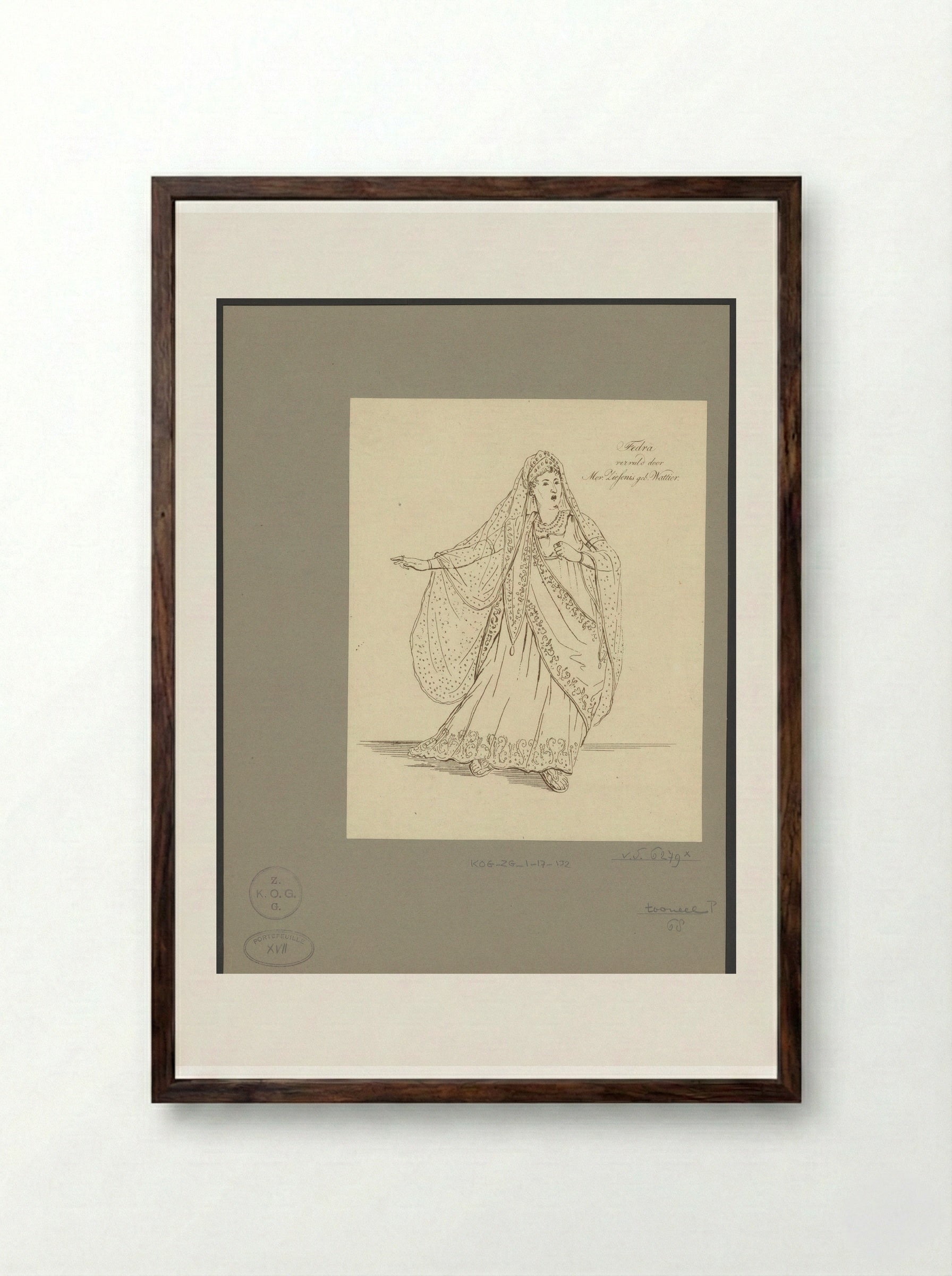 Portret van Johanna Cornelia Wattier in de rol van Fedra - Johannes Jelgerhuis - Framed Print Dark Wood