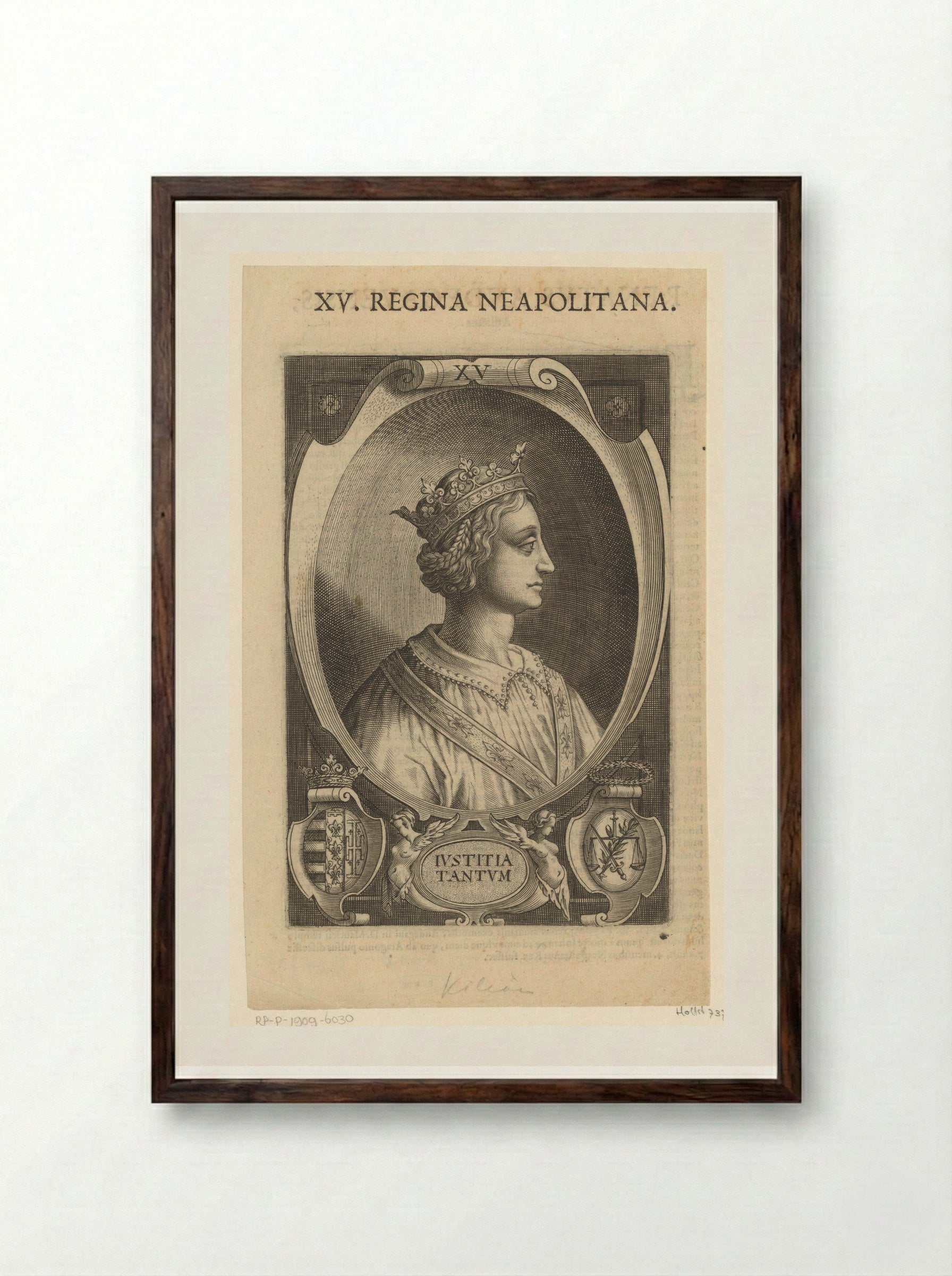 Portret van Johanna II van Napels - Lucas Kilian - Framed Print Dark Wood