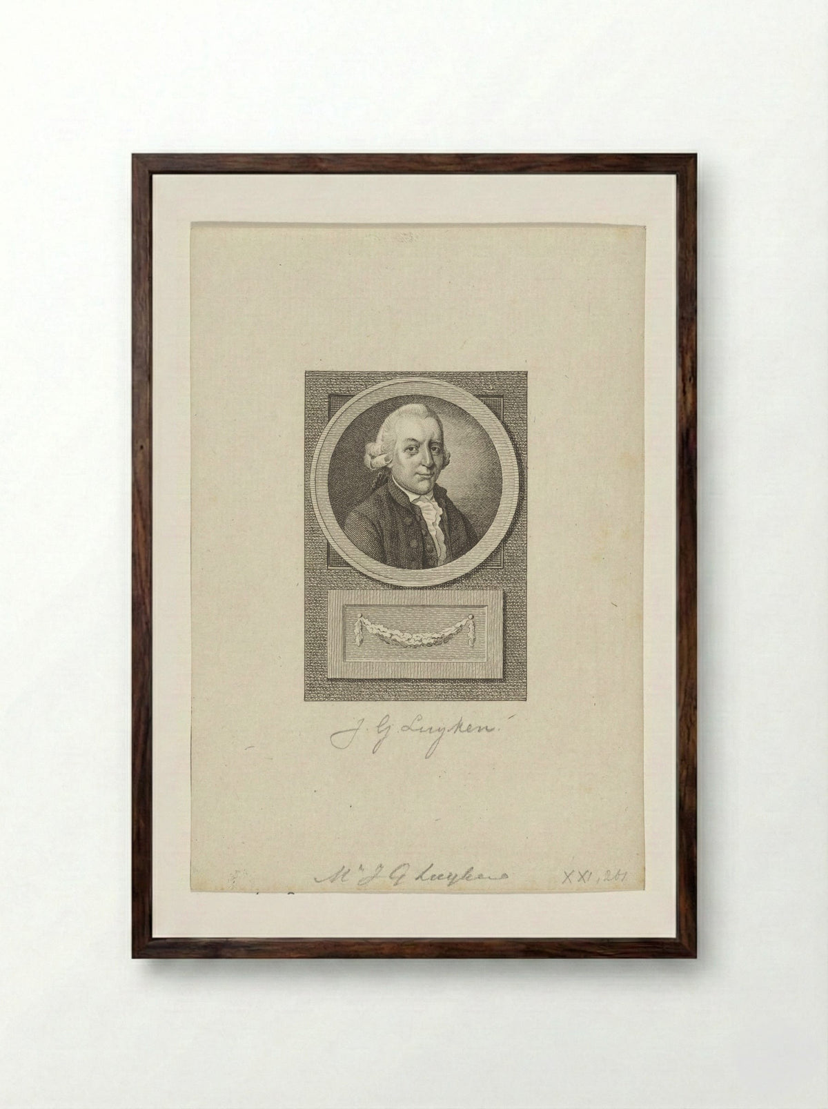 Portret van Johannes Gerardus Luyken - Reinier Vinkeles (I) - Framed Print Dark Wood