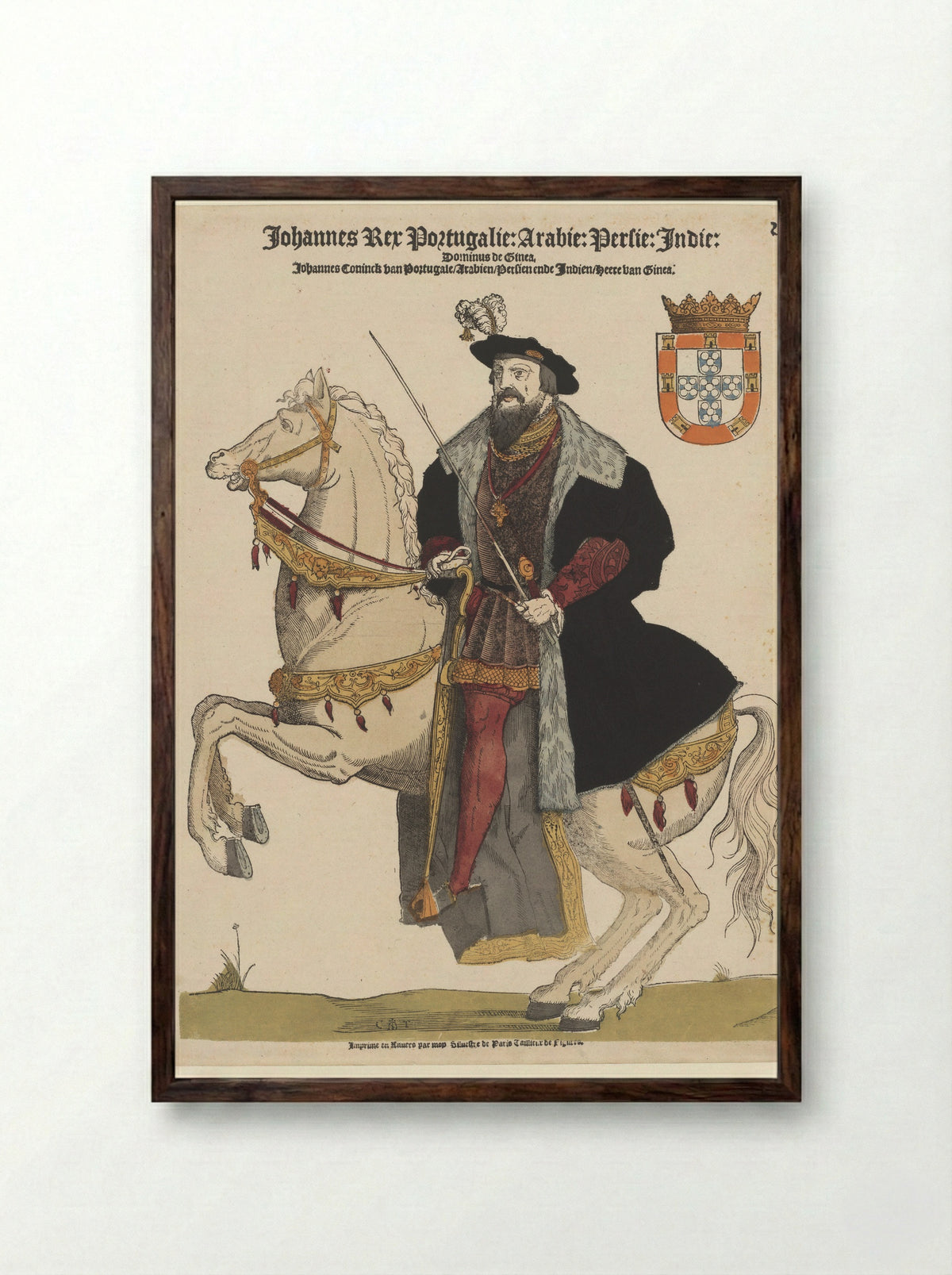 Portret van Johannes III van Portugal te paard - Sylvester van Parijs - Framed Print Dark Wood