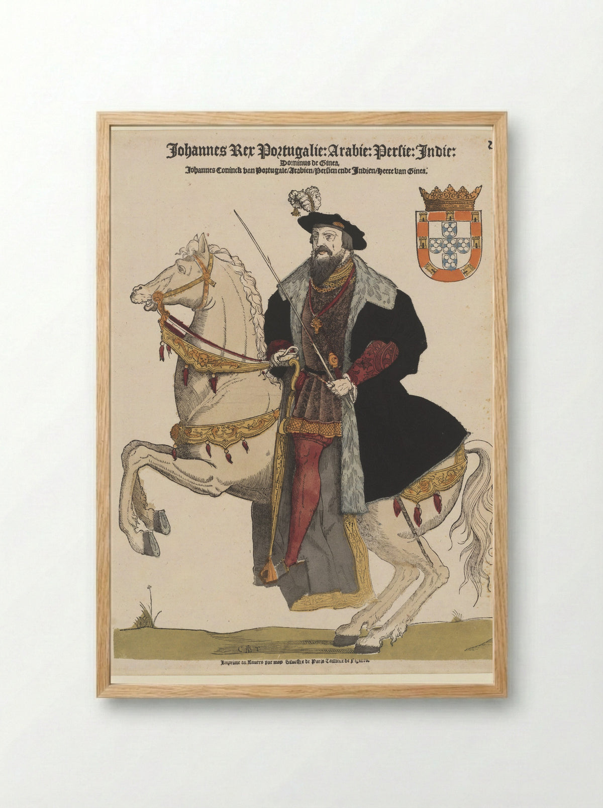 Portret van Johannes III van Portugal te paard - Sylvester van Parijs - Framed Print Wood