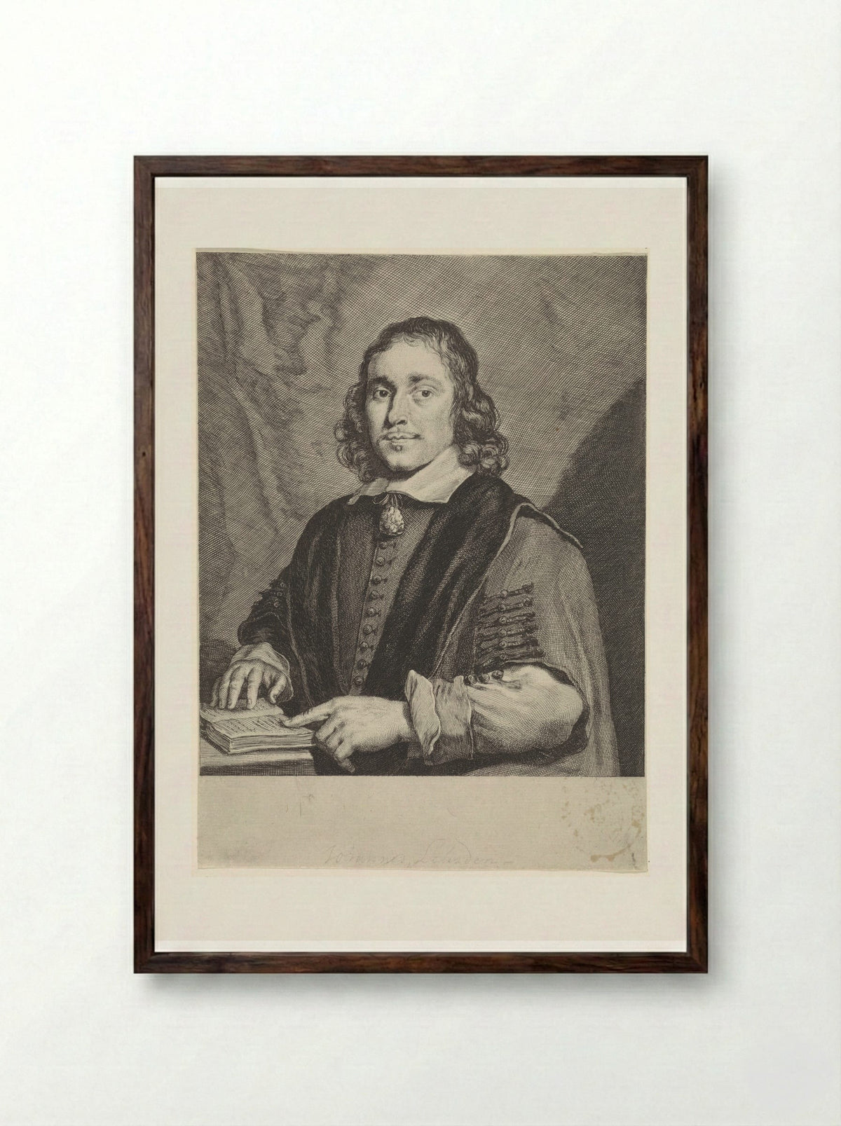 Portret van Johannes Leusden - Theodor Matham - Framed Print Dark Wood
