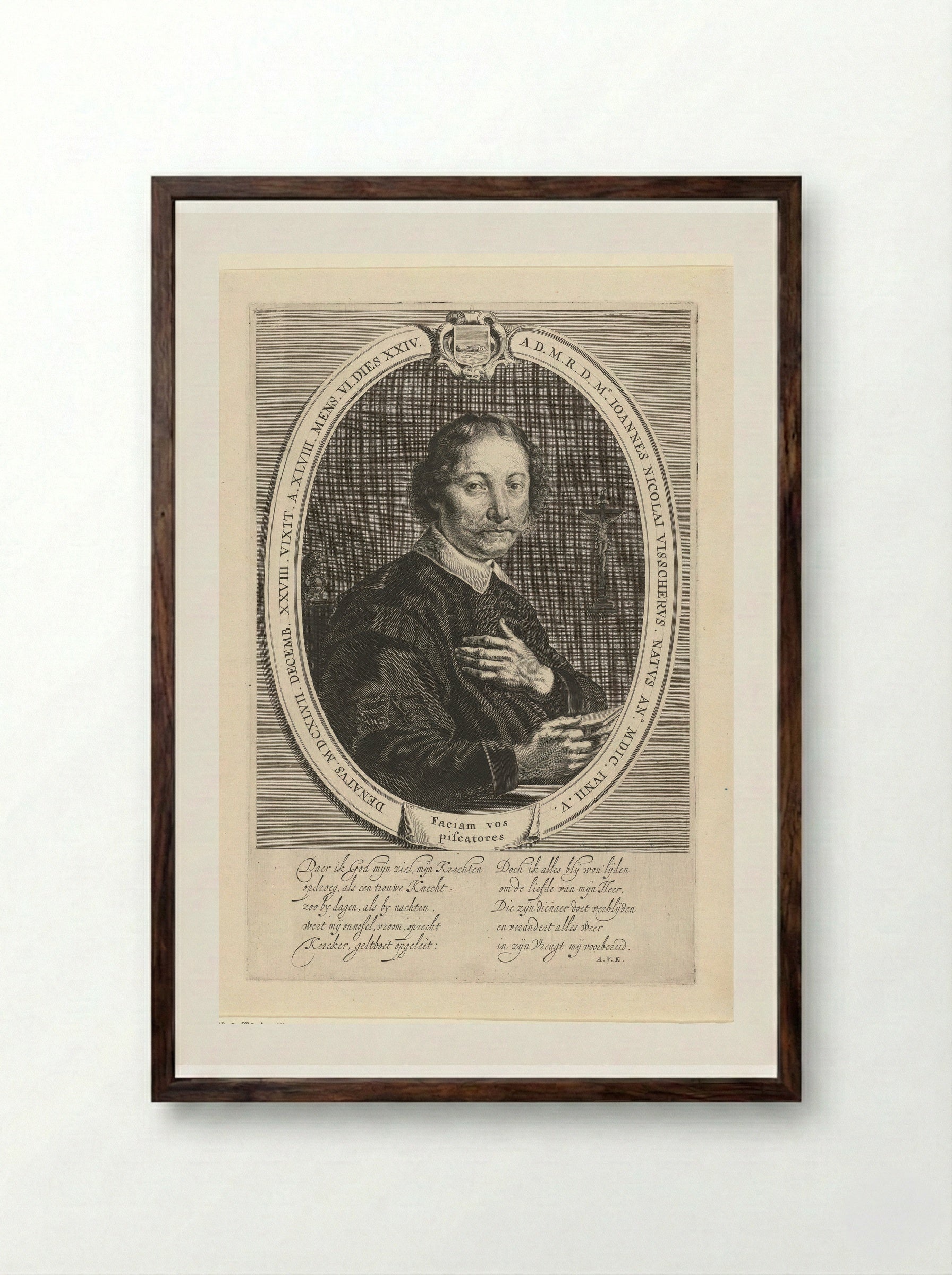 Portret van Johannes Nicolaesz. Visscher - Theodor Matham - Framed Print Dark Wood