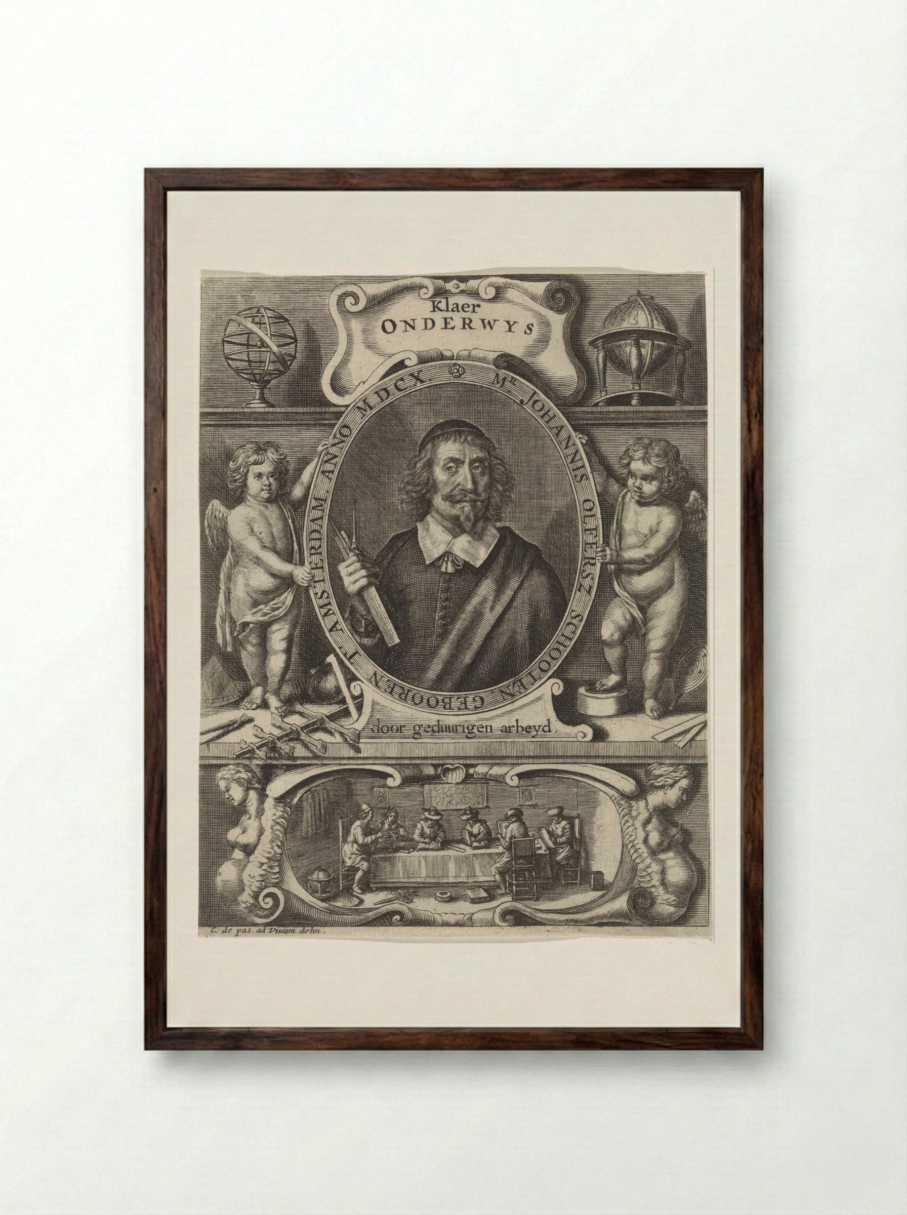 Portret van Johannes Olfersz. Schooten - Crispijn van de Passe (II) - Framed Print Dark Wood