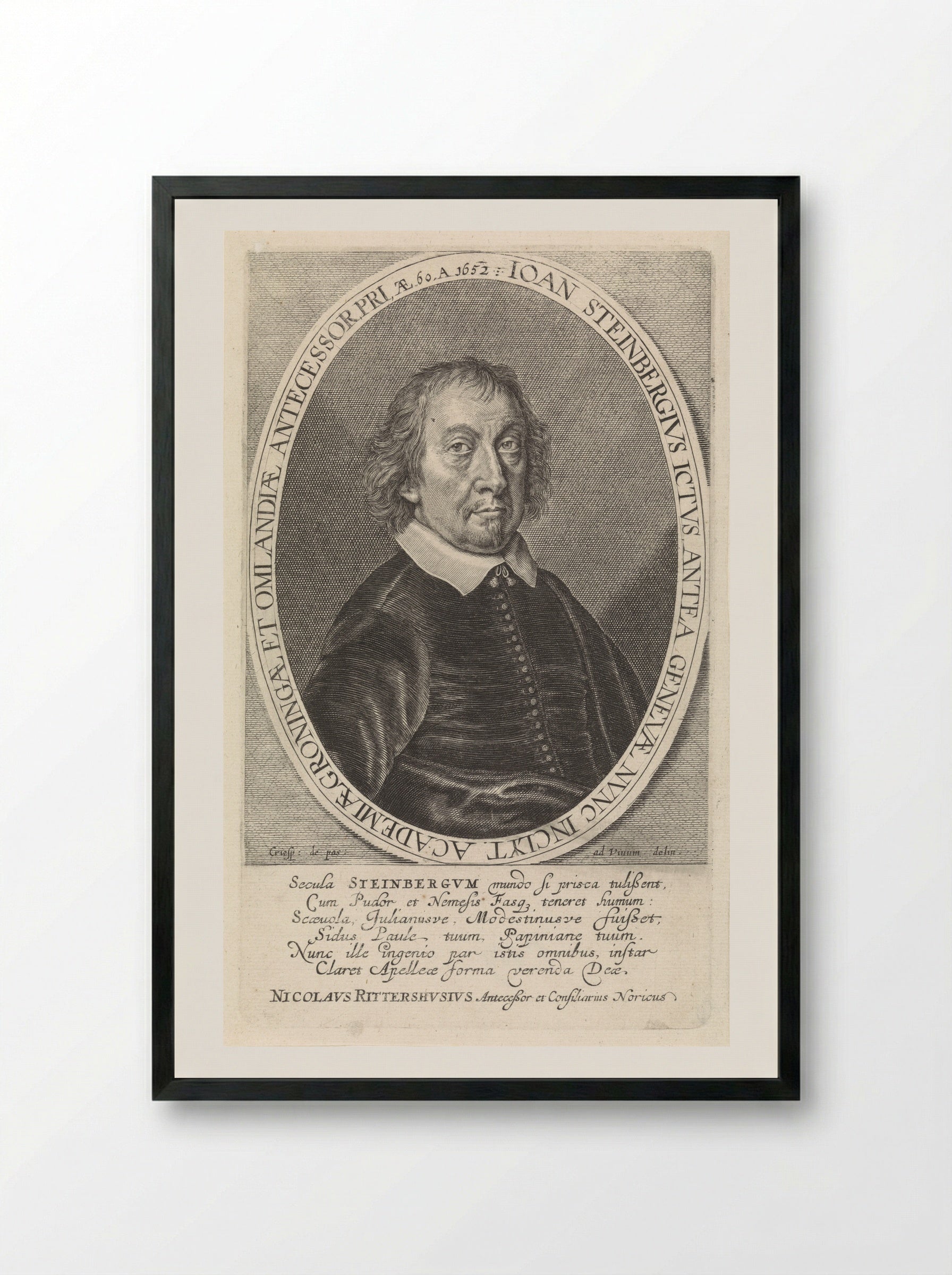 Portret van Johannes Steinbergen - Crispijn van de Passe (II) - Framed Print Black