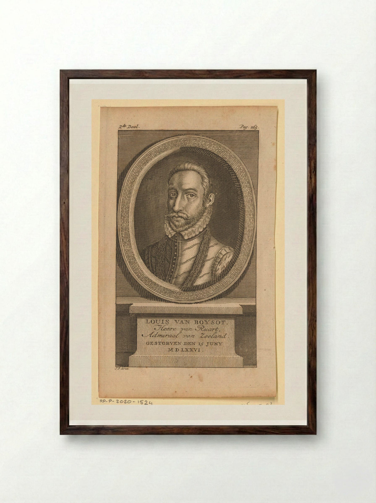Portret van Louis de Boisot - Jan Punt - Framed Print Dark Wood