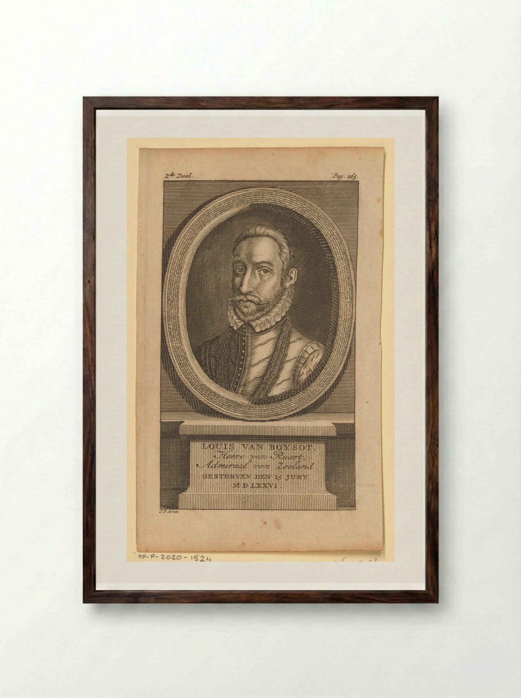 Portret van Louis de Boisot - Jan Punt - Framed Print Dark Wood