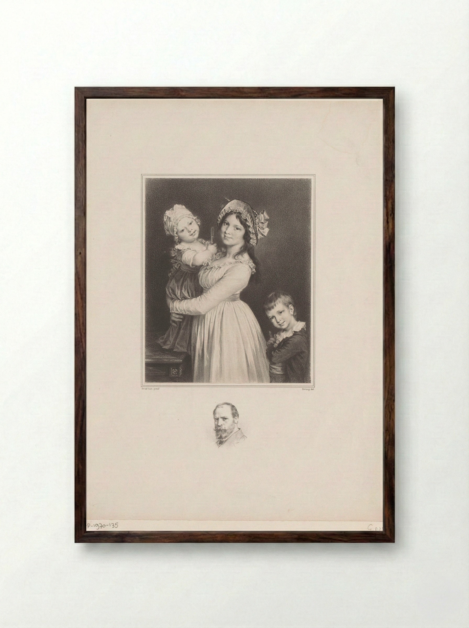 Portret van Louise Demandre met haar kinderen Frédi en Joseph Anthony - Lemercier & Cie. - Framed Print Dark Wood