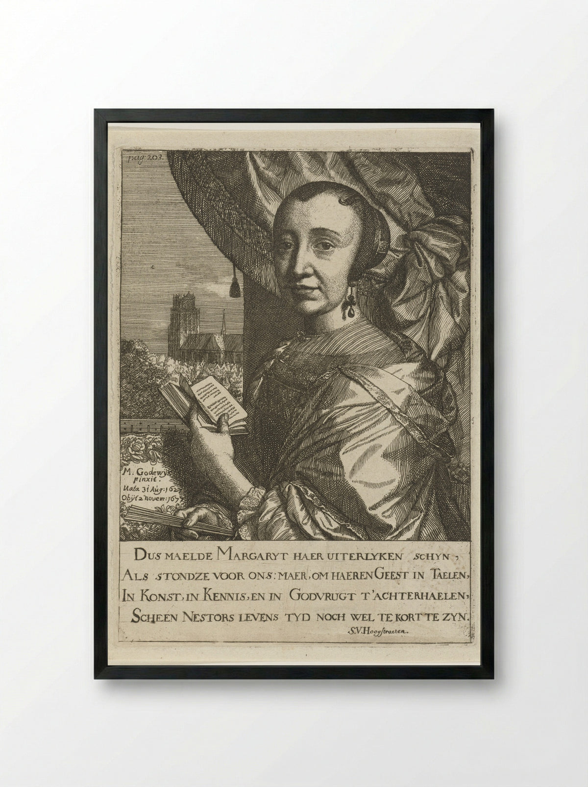 Portret van Margaretha van Godewijk - Simon onder de Linde - Framed Print Black