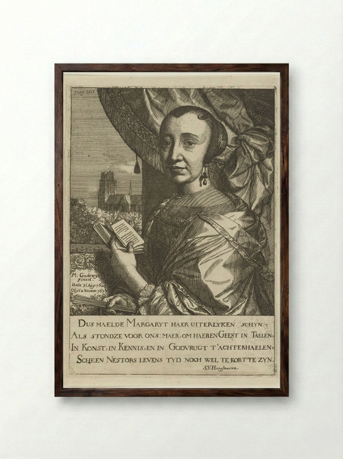 Portret van Margaretha van Godewijk - Simon onder de Linde - Framed Print Dark Wood