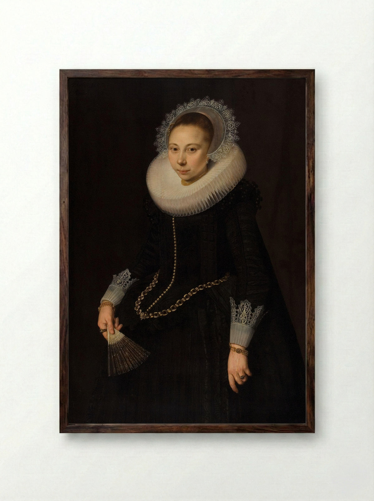 Portret van Maria Overrijn van Schoterbosch - Cornelis van der Voort - Framed Print Dark Wood