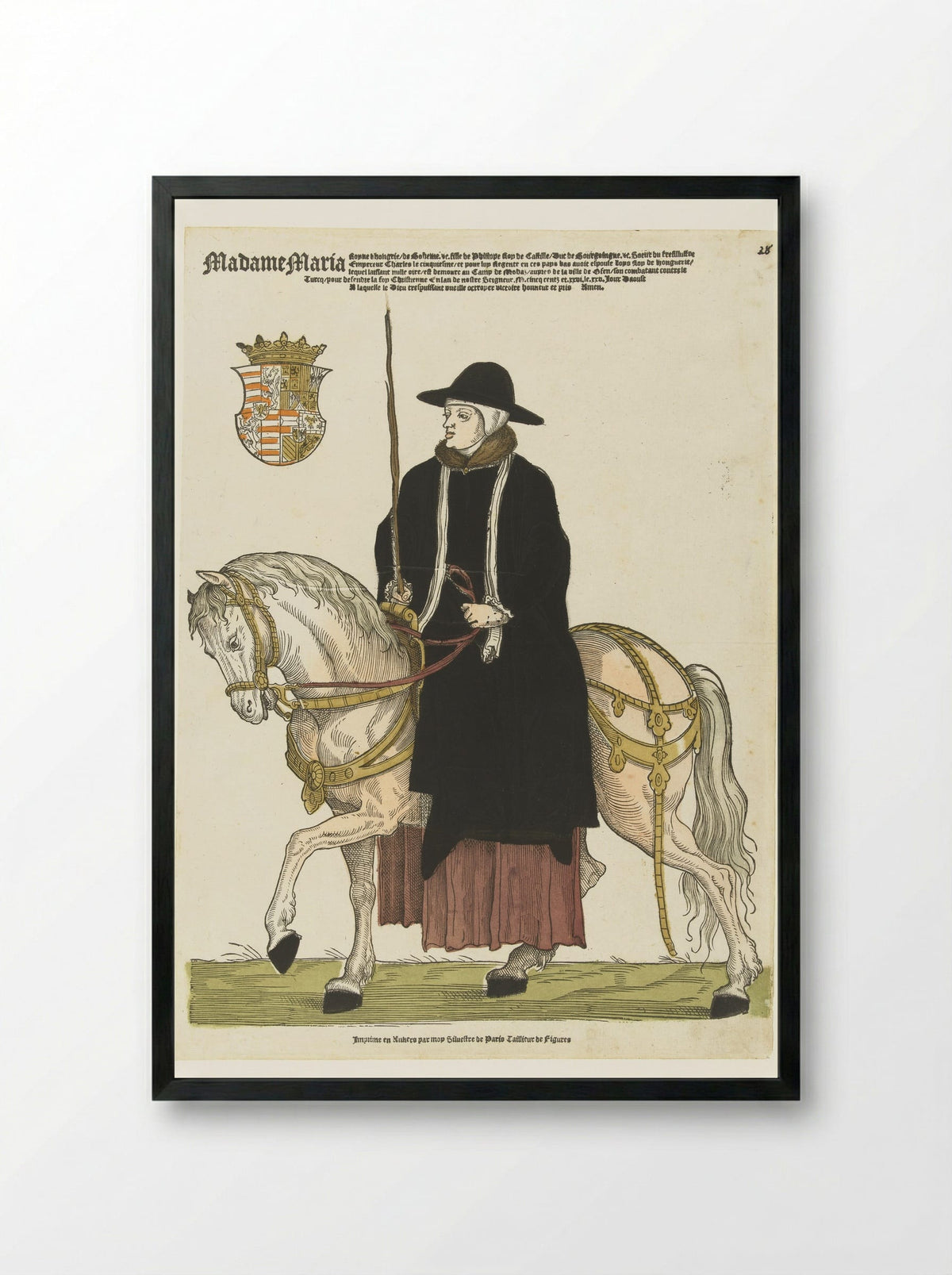 Portret van Maria van Hongarije te paard - Sylvester van Parijs - Framed Print Black