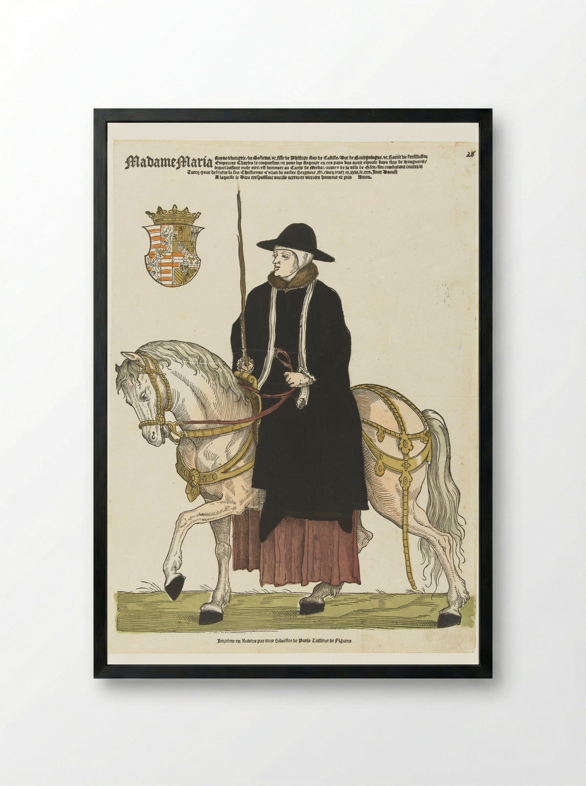 Portret van Maria van Hongarije te paard - Sylvester van Parijs - Framed Print Black