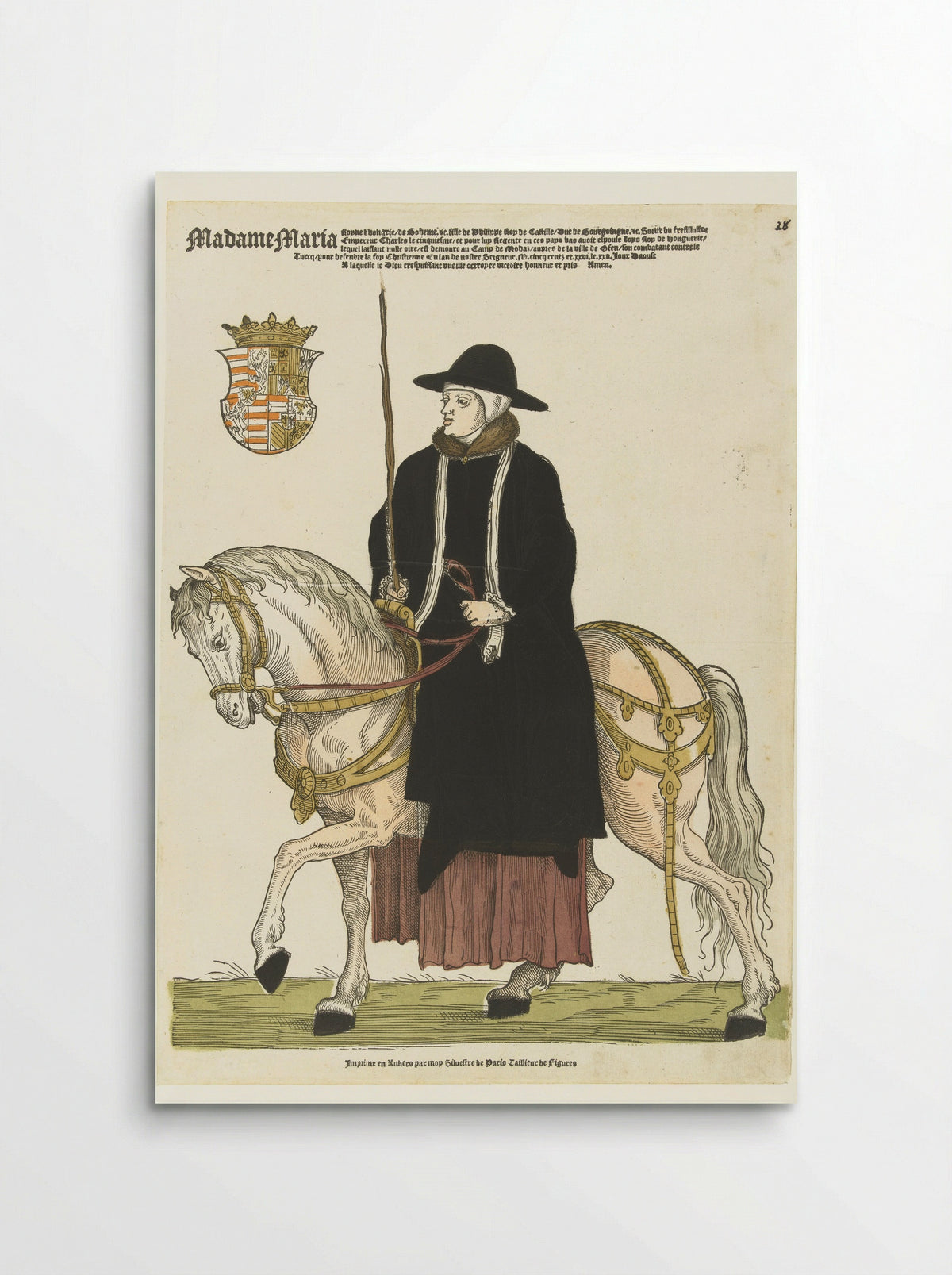 Portret van Maria van Hongarije te paard - Sylvester van Parijs - Poster