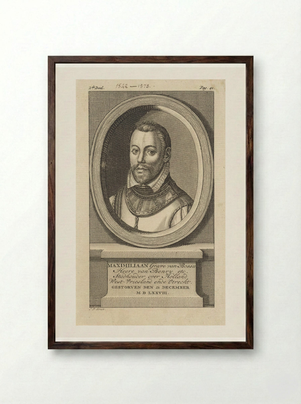 Portret van Maximiliaan de Hennin, graaf van Boussu - Jan Punt - Framed Print Dark Wood