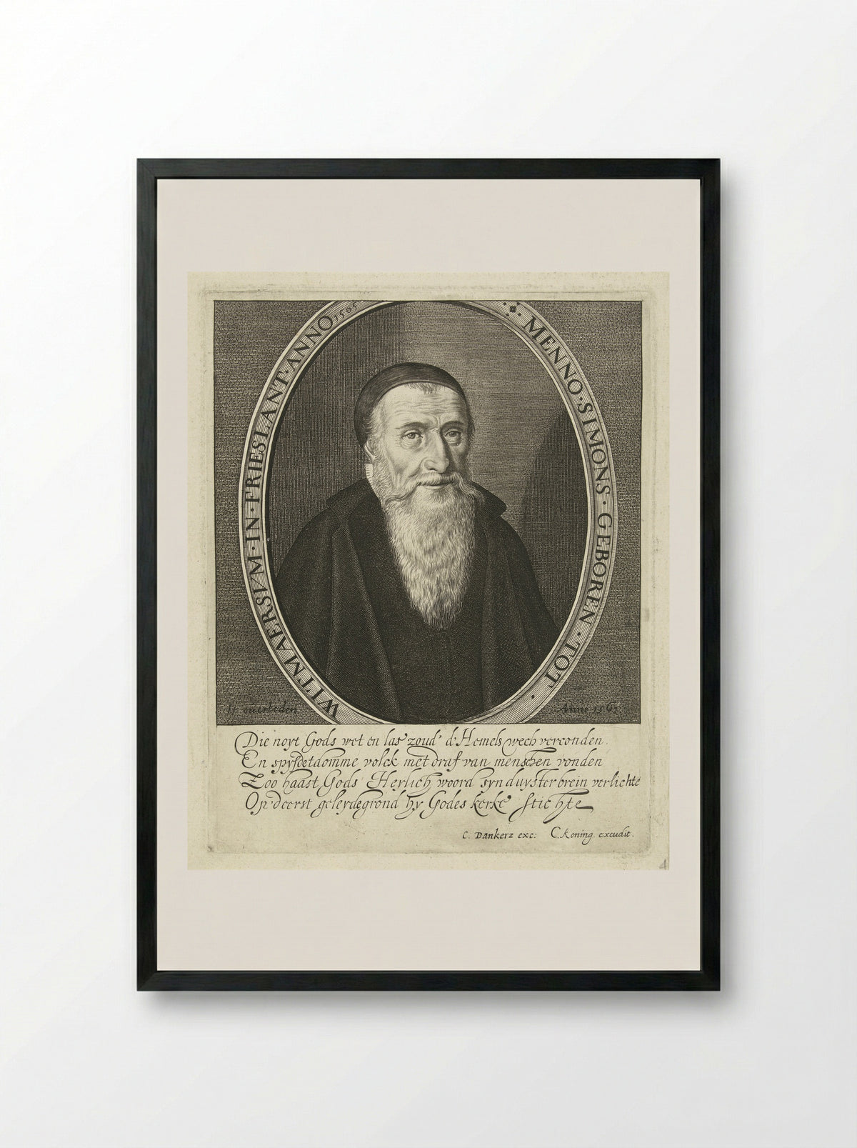 Portret van Menno Simons - Cornelis Koning - Framed Print Black
