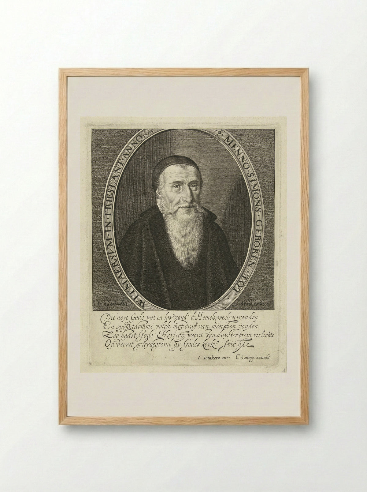 Portret van Menno Simons - Cornelis Koning - Framed Print Wood