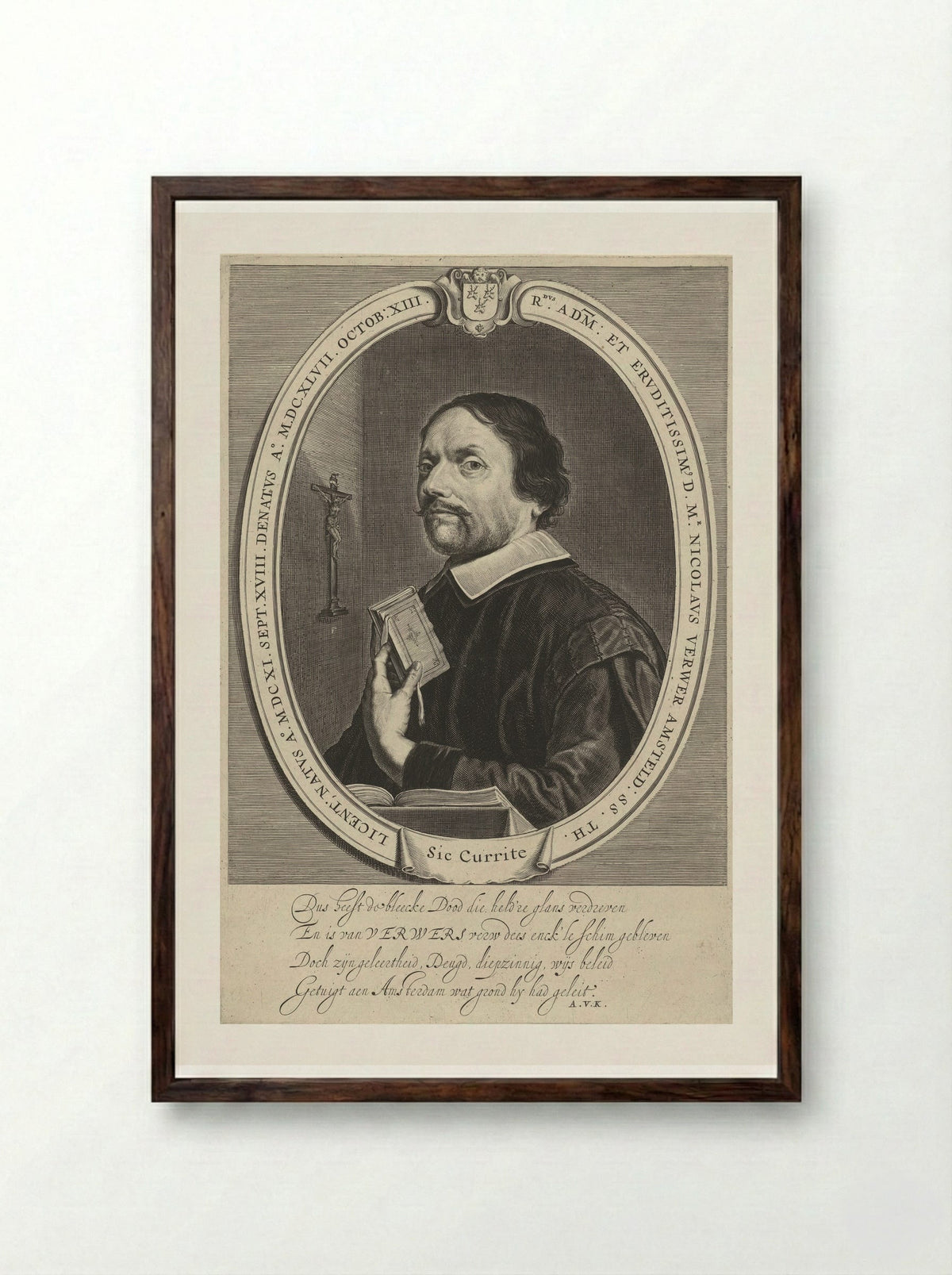 Portret van Nicolaas Verwer - Theodor Matham - Framed Print Dark Wood