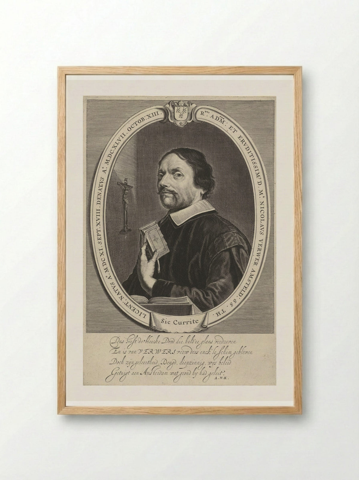 Portret van Nicolaas Verwer - Theodor Matham - Framed Print Wood