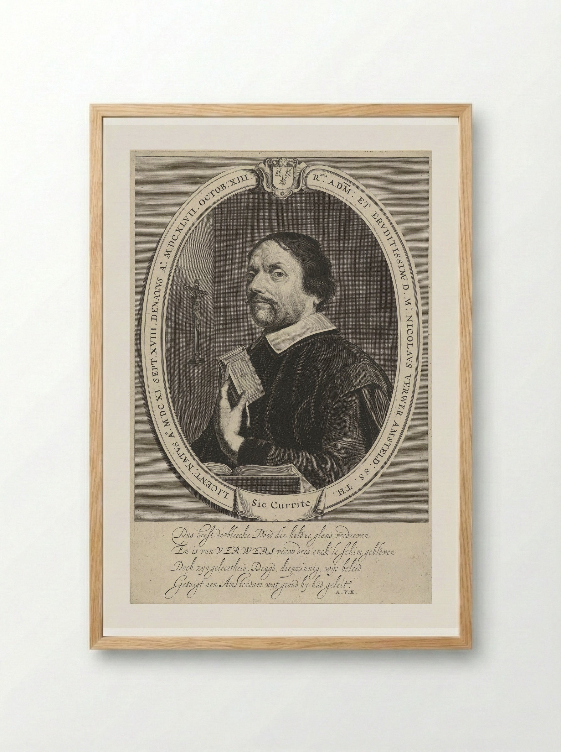 Portret van Nicolaas Verwer - Theodor Matham - Framed Print Wood