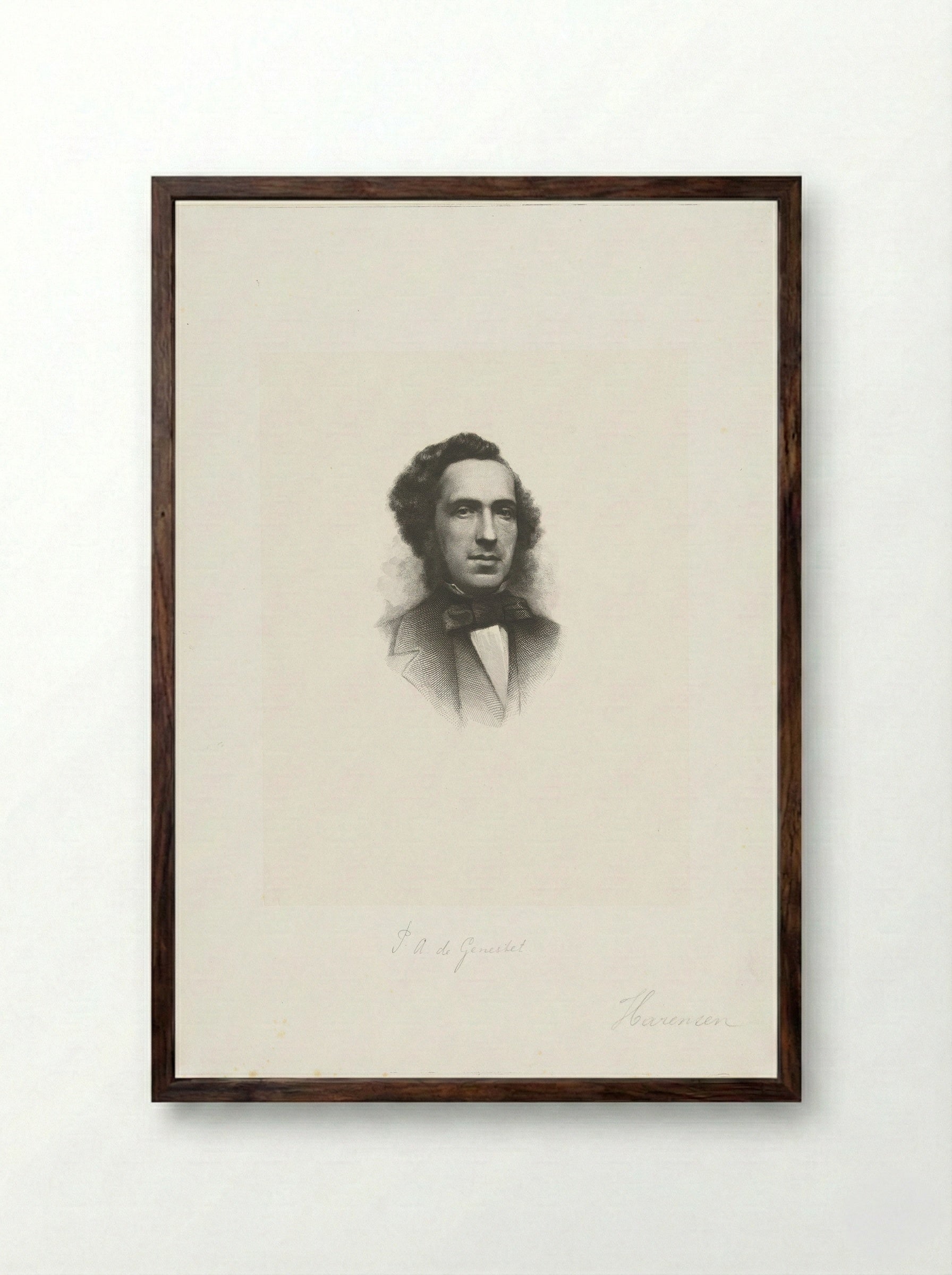 Portret van Petrus Augustus de Genestet - Petrus Johannes Arendzen - Framed Print Dark Wood