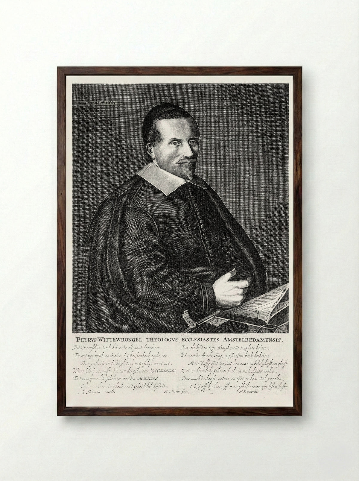Portret van Petrus Wittewrongel - Harmen de Mayer - Framed Print Dark Wood